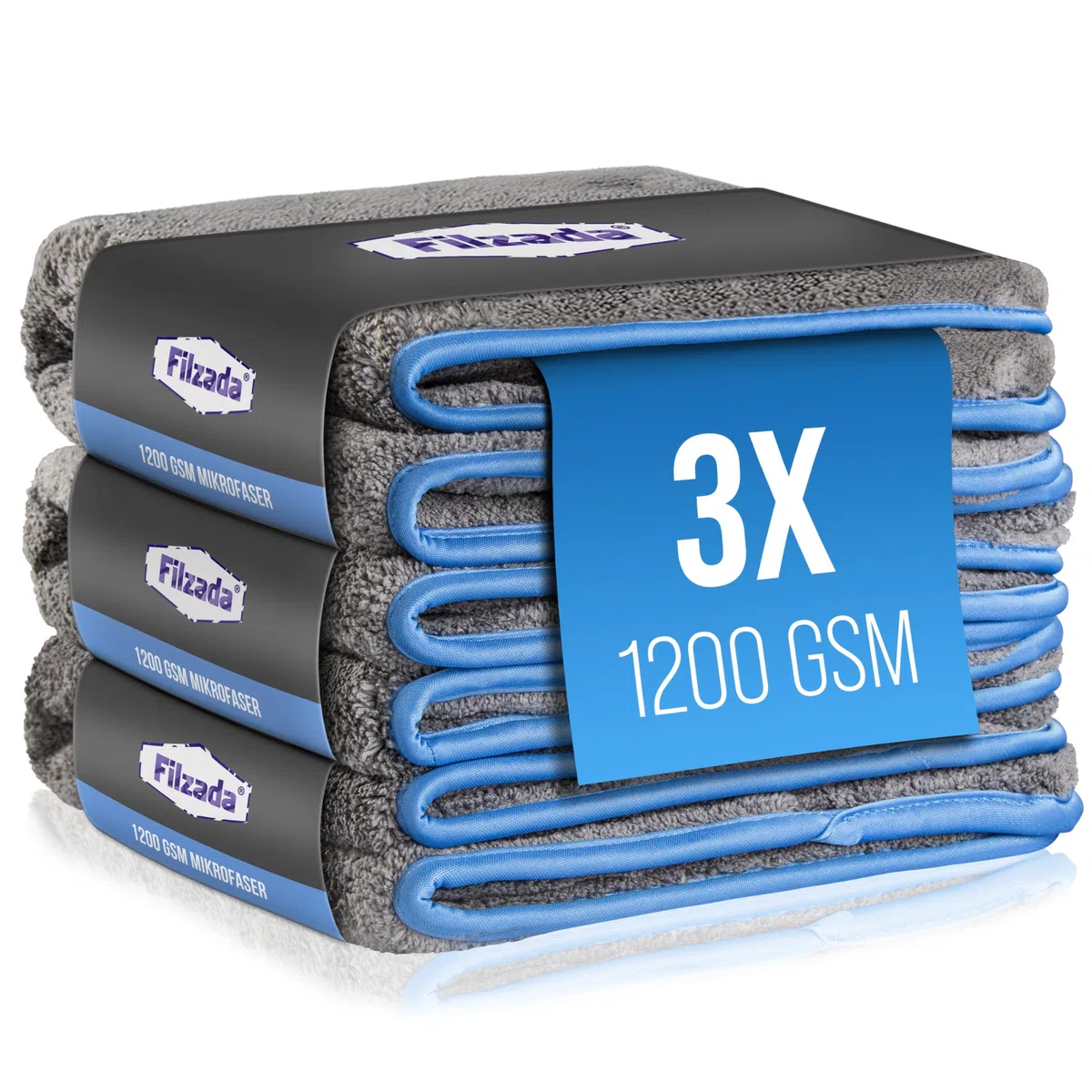 Filzada® 3X Paños de Microfibra para Coches 1200 gsm - Increíble Potencia de succió - Toalla Secado Coche Coches para el Cuidado Profesional del Coche (42x48cm)