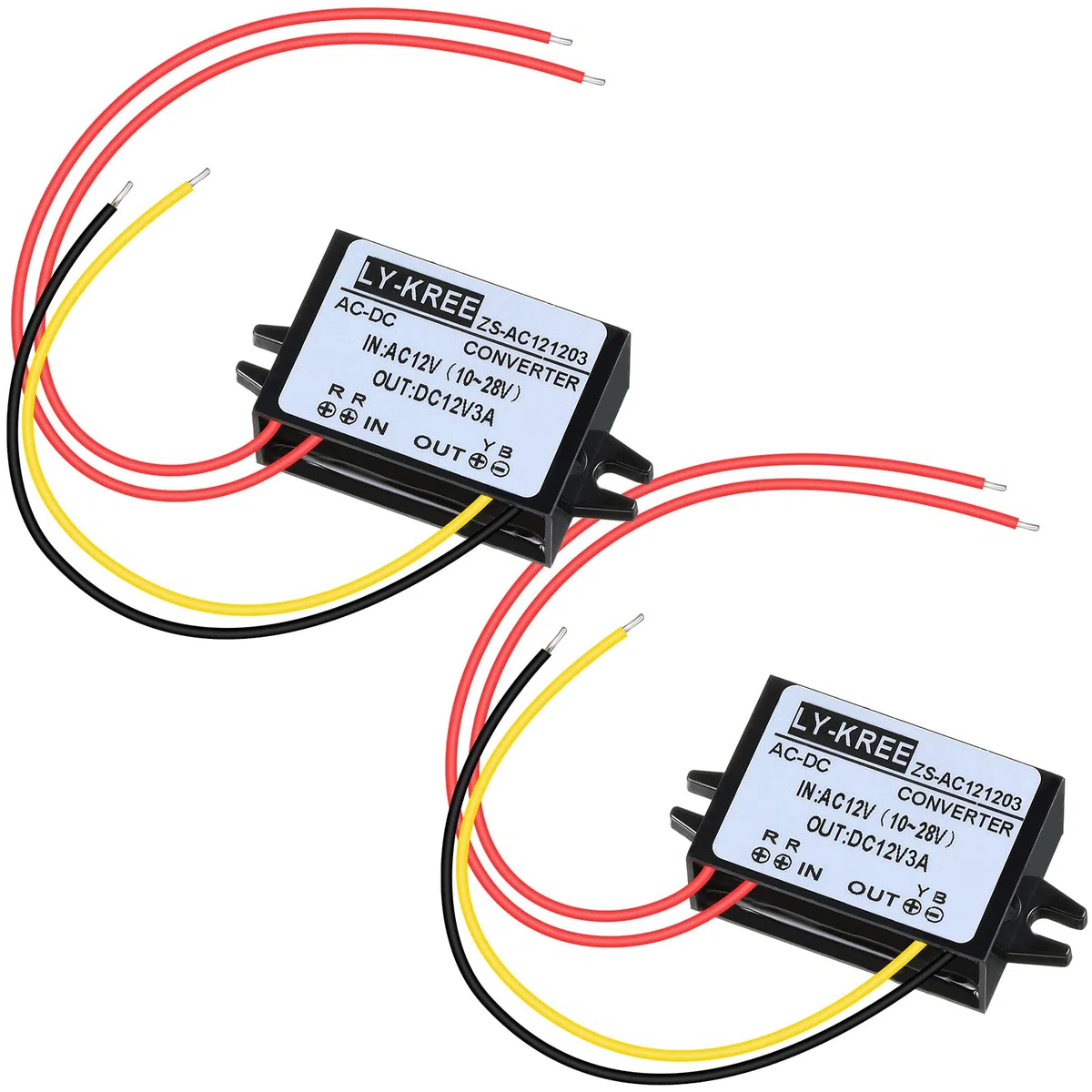 AC-DC Convertidor de Potencia AC 12V(10-28V) a DC 12V Convertidor de Voltaje Reducido Convertidor Reductor Impermeable IP68 Módulo Regulador de Voltaje para Pantalla Coche, 3A (2 Piezas)