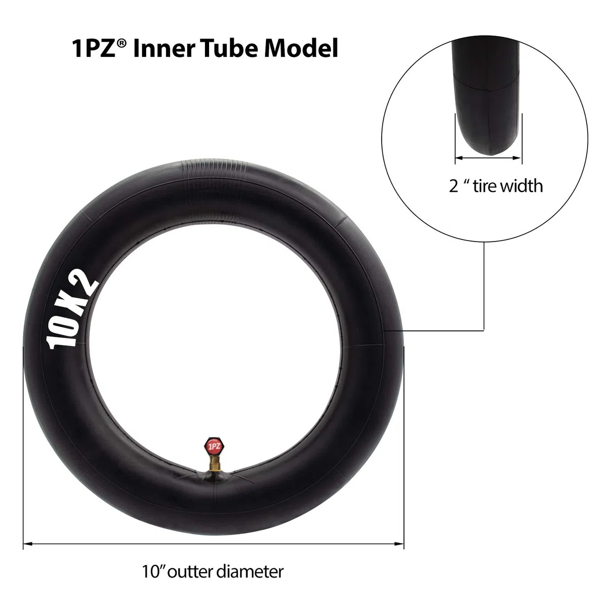 1PZ WMP-5RG Neumático y cámara de aire 10 pulgadas 10 x 2/2.125 para Patinete Eléctrico, silla da paseo, Cochecito Bebé - para Ruedas de 10 pulgadas