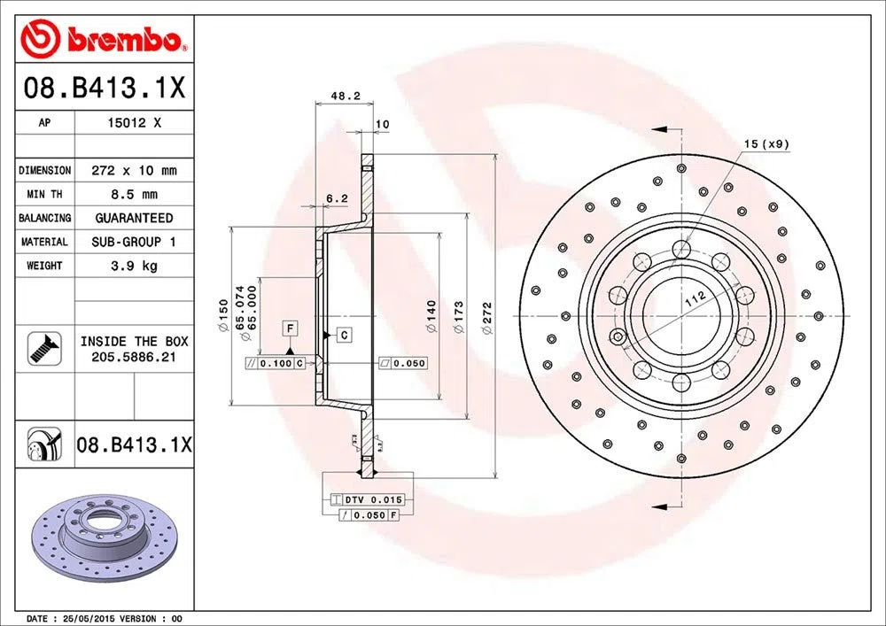 Brembo 08.B413.1X Rotores de Discos de Frenos