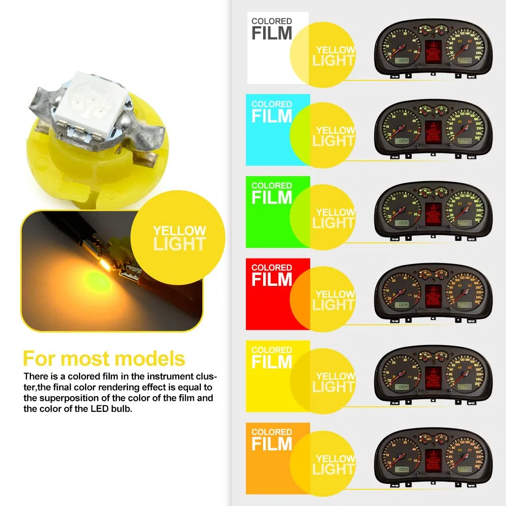 Bombillas LED para panel de instrumentos para B/MW 3 Series E36, 5 Series E34 E39, 7 Series E32 E38 E31 Velocímetro Tacómetro Reloj Pantalla LCD Iluminación Luces de salpicadero (Amarillo)