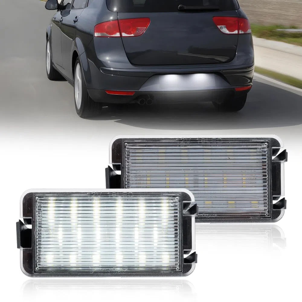 Luci Targa LED Compatibili con Seat Ibiza Cordoba Leon Toledo 1M Arosa, Fanale Posteriore Targa Lente Trasparente Super Luminoso Ricambio Accessorio 2 Pezzi