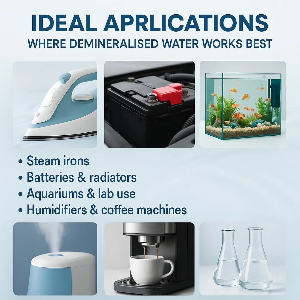 GiDeli Agua desmineralizada, 3 x 1 L, agua destilada para planchas, baterías, radiadores, humidificadores, acuarios y laboratorios, agua sin cal, inodoro, transparente