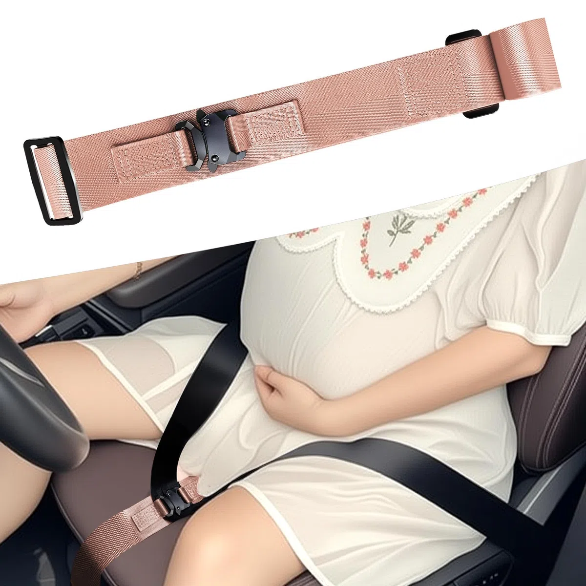 Cinturon Embarazada Coche Homologado, Adaptador Cinturón Embarazada, Protege el Vientre para Mayor Comodidad y Seguridad de La Futura Madre (Rosa)