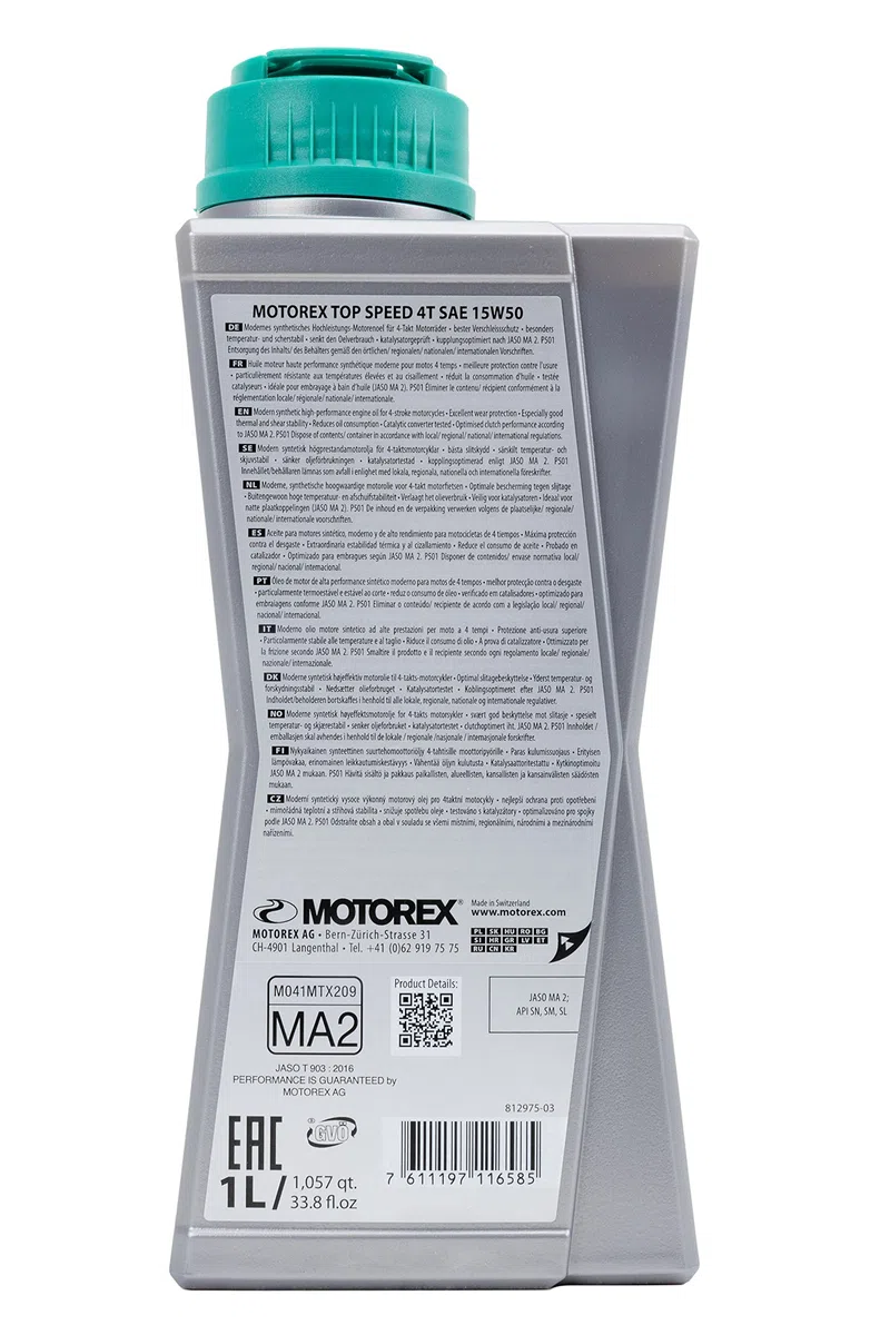 Motorex Aceite de Motor Sintético 15W50 Top Speed 4T Motorex 1 Litro