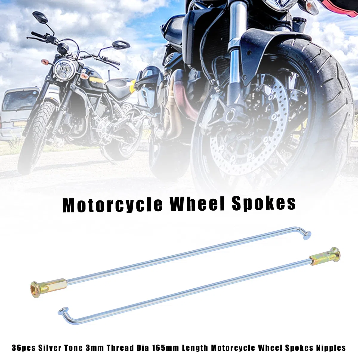 Motoforti 36Pcs 3mm Rosca Diámetro 165mm Longitud Motocicleta Rueda Radios Cabecillas Tono Plata