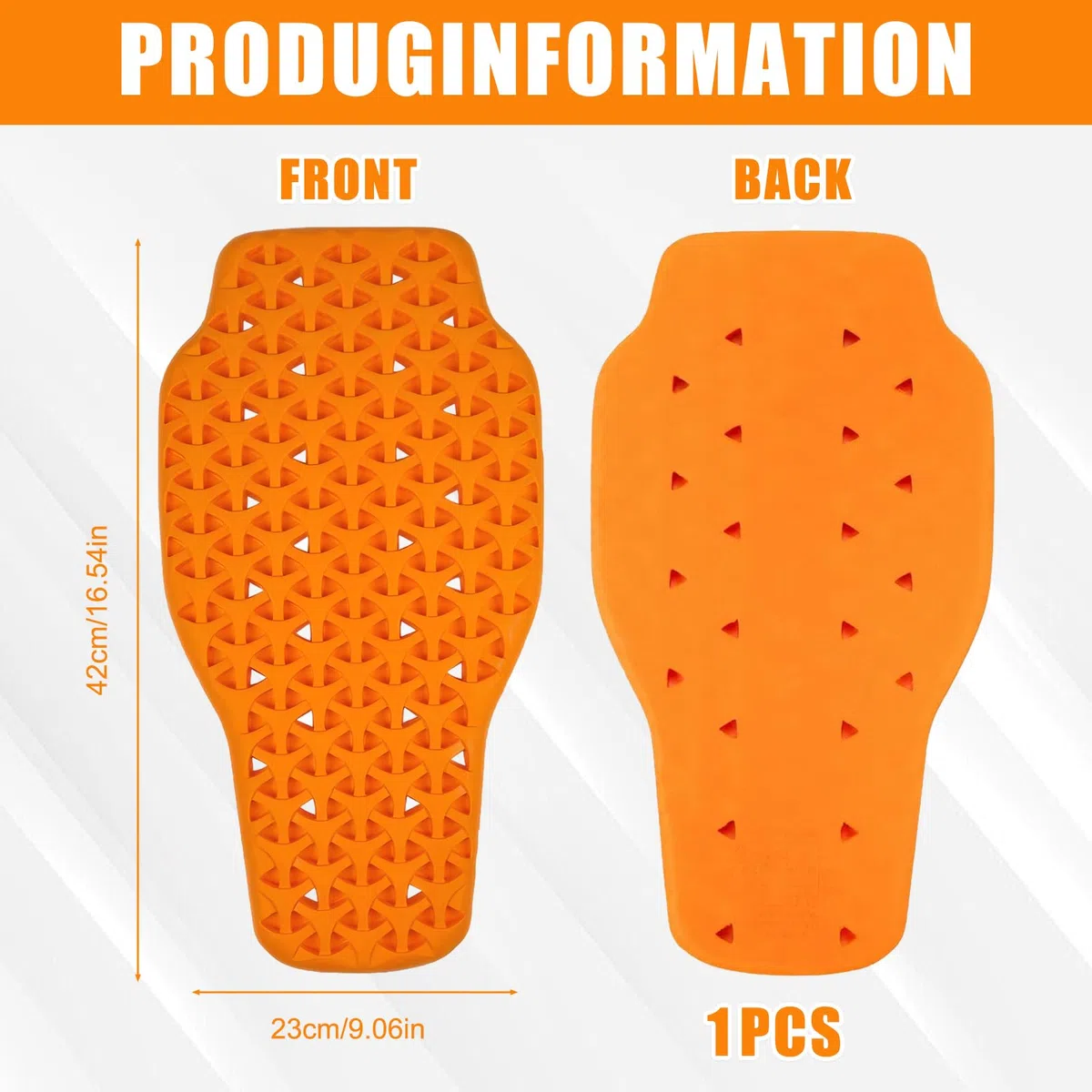 Protector de espalda para motocicleta, extraíble, cómodo y transpirable, protector de espalda certificado CE, diseño ergonómico, ajuste eficaz y absorción de golpes, unisex (42 x 23 cm, naranja)