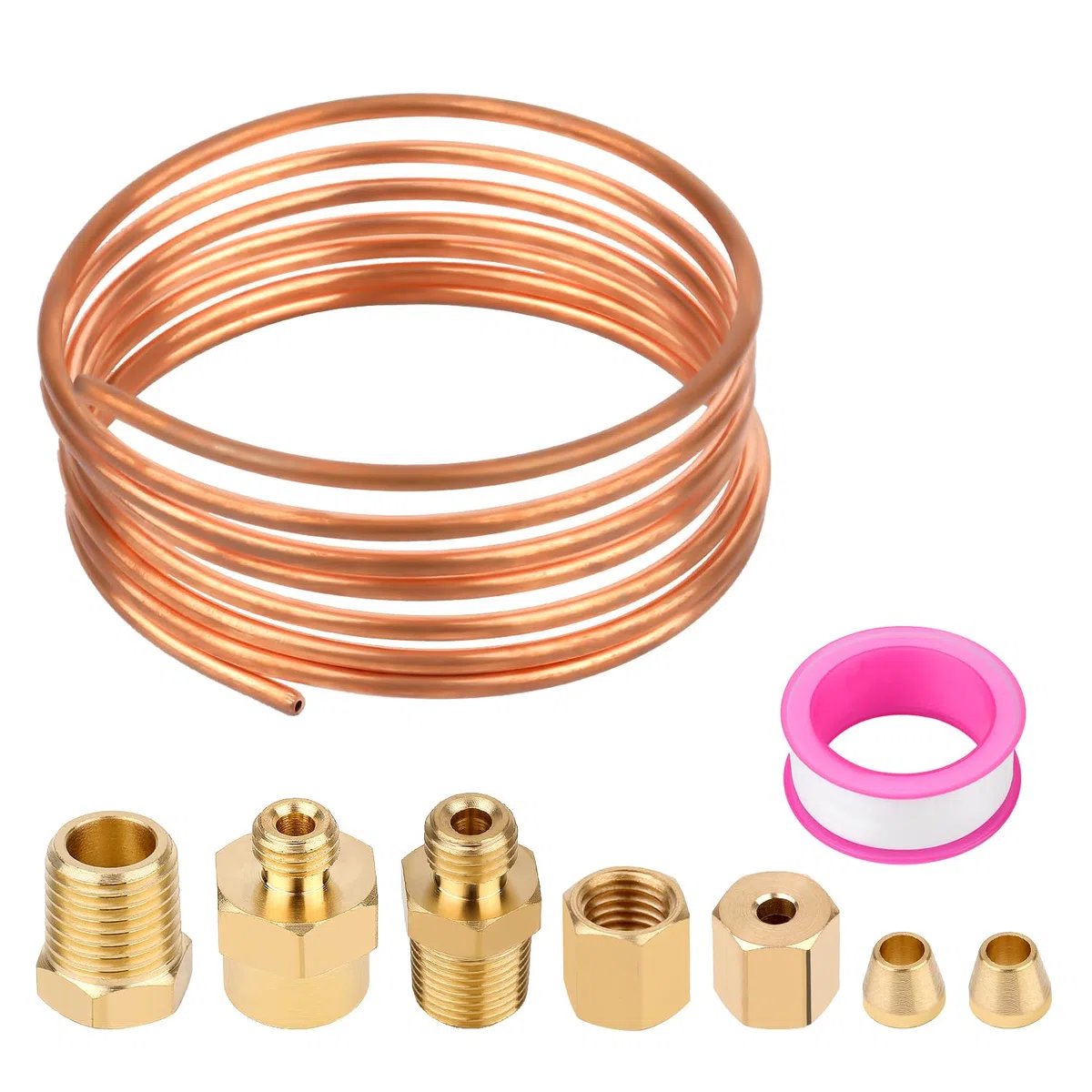 Kit de Tubos para Manómetro de Presión de Aceite de 72'', Kit de Manómetro de Presión de Aceite Mecánico Piezas de Latón con Rosca Exterior Juego de Tubos de Cobre y Piezas Roscadas