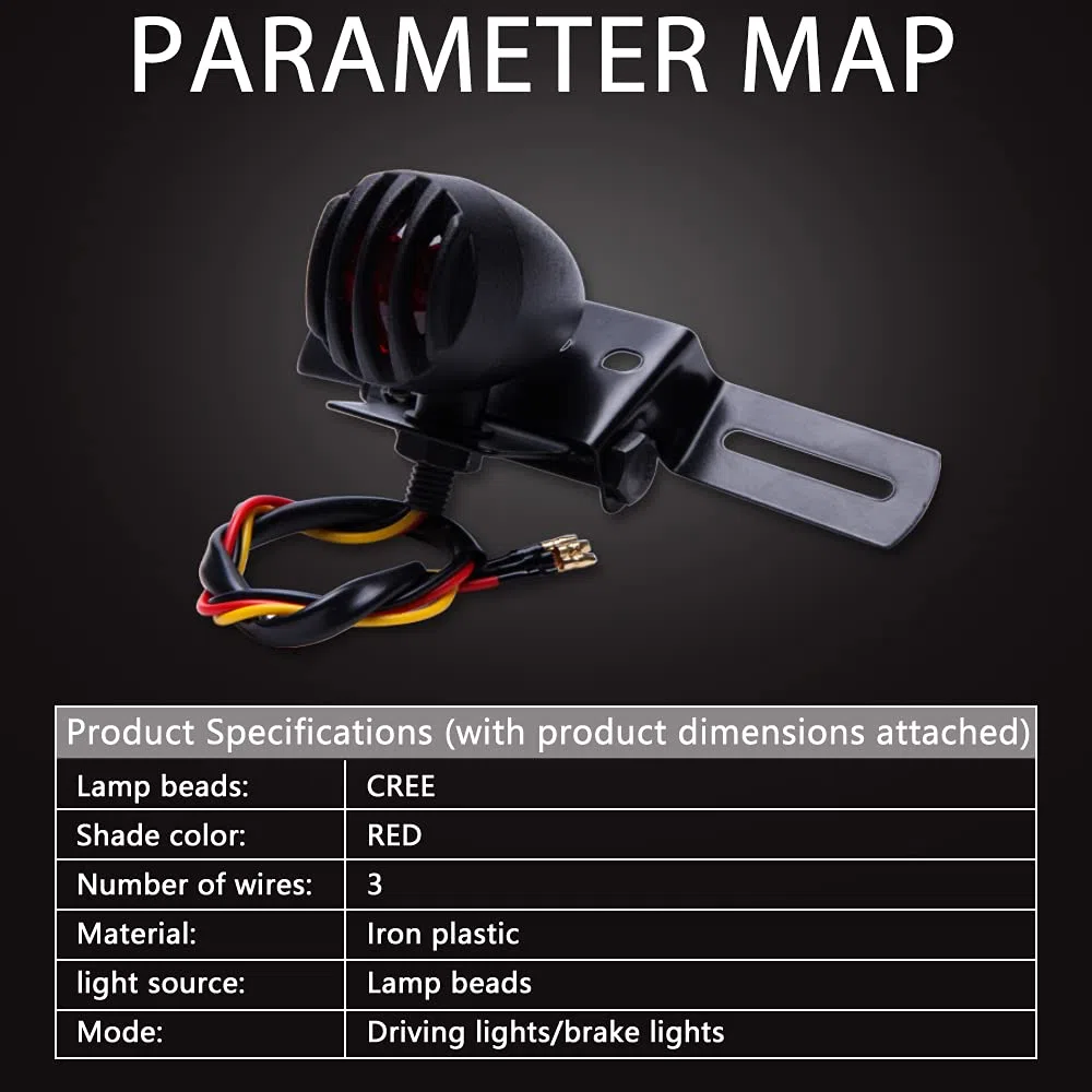 12V Luces traseras de moto, Luces para matrícula, Luces de freno, Carcasa de acero Luz de motocicleta para Chopper Bobber Chopper Cruiser Dyna Glide Sportster Cafe Racer.