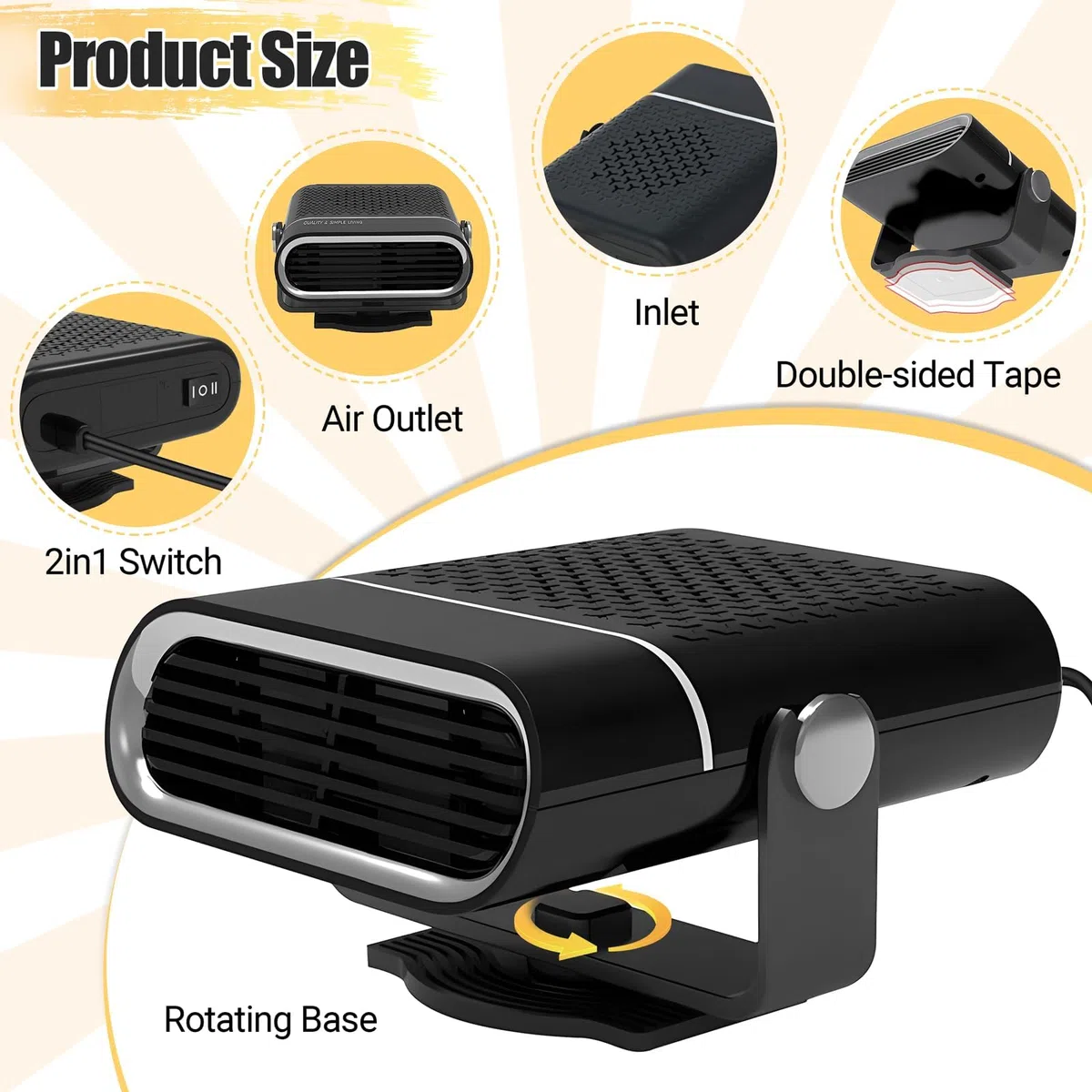 Calentador de coche, kit de desempañador portátil de invierno de 12 V para parabrisas de coche que se conecta al encendedor de cigarrillos