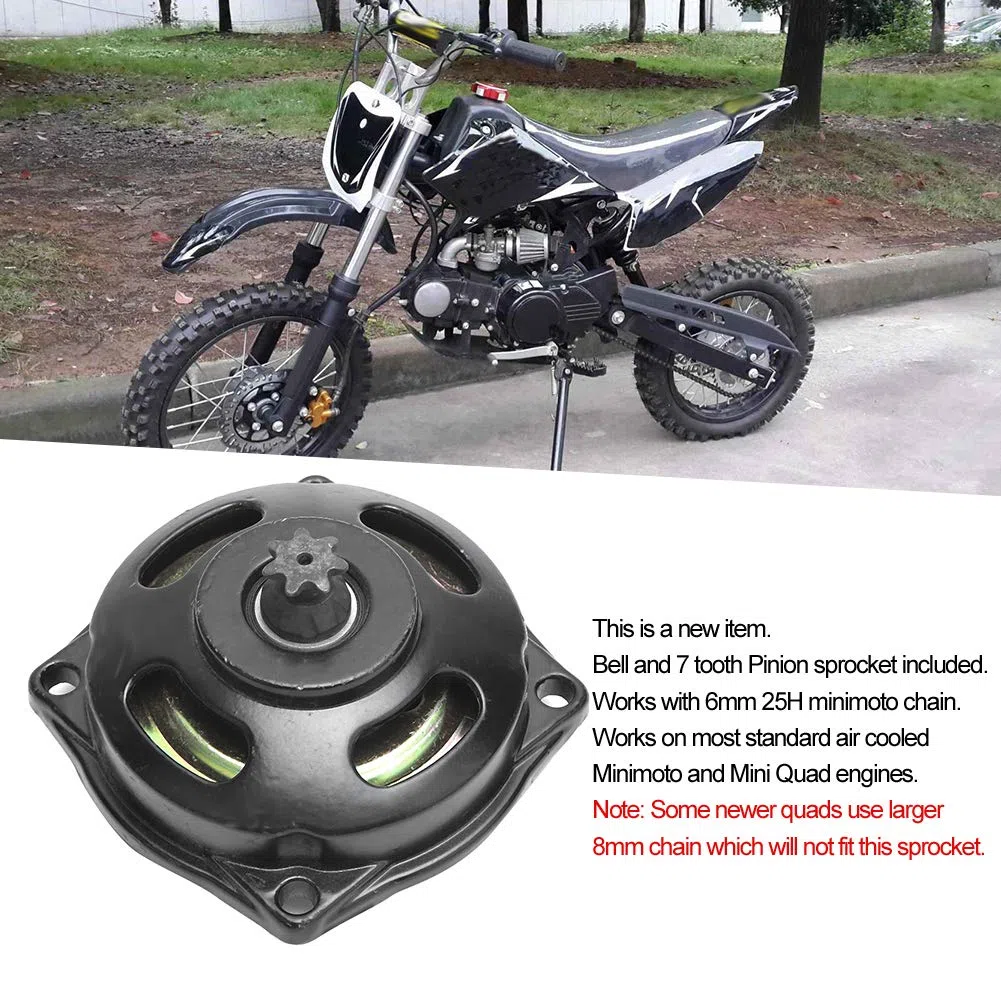 Ymiko Carcasa de Campana de Embrague, Carcasa de Campana de Embrague de Moto Piñón de piñón de 7 Dientes Compatible con MiniMoto 25h