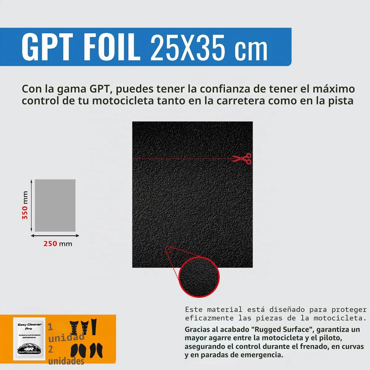 4R Quattroerre.it 18288 Lámina Adhesiva Grip Antideslizante Recortable para Moto, Negro, 250 x 350 mm