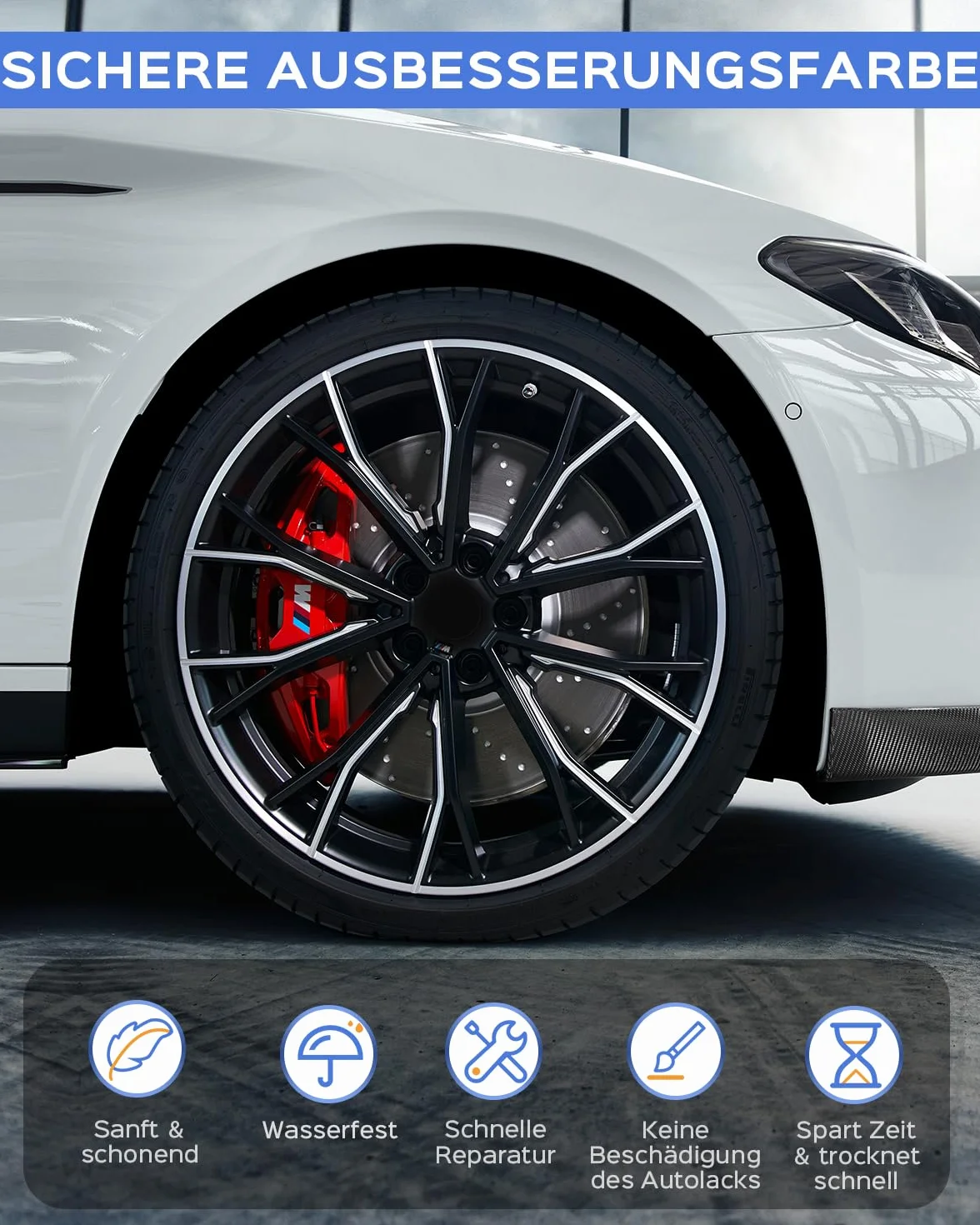 Pintura para retoques de llantas de plata refleja, compatible con llantas de BMW, reparación de daños en bordillos con pintura a juego de colores