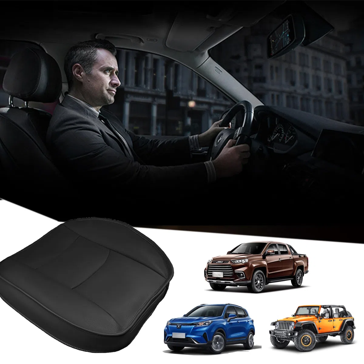 Cojines de Asiento de Coche, Funda de Asiento de Coche Universal, Fundas de Asiento de Coche de Cuero PU, Protector de Asiento Delantero de Trabajo para la Mayoría de Vehículos, Negro