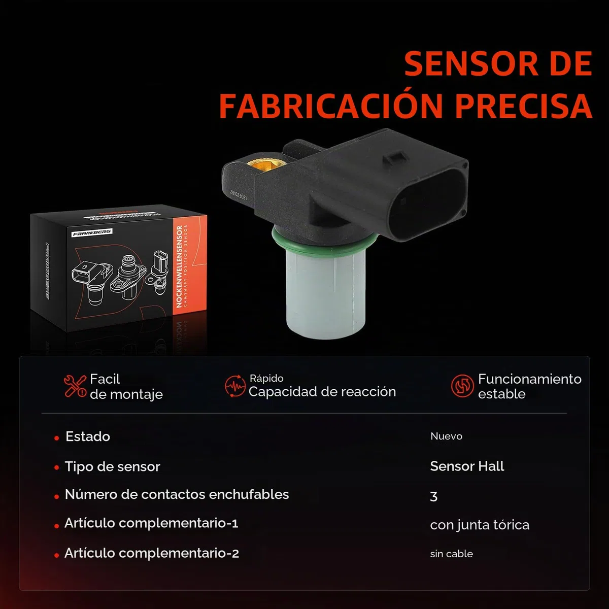 Frankberg Sensor del árbol de levas Sensor del cigüeñal 3-Polos Compatible con Serie 3 Touring E46 Serie 3 E46 X3 E83 Serie 5 Touring E39 X5 E53 Replace# 13627794646