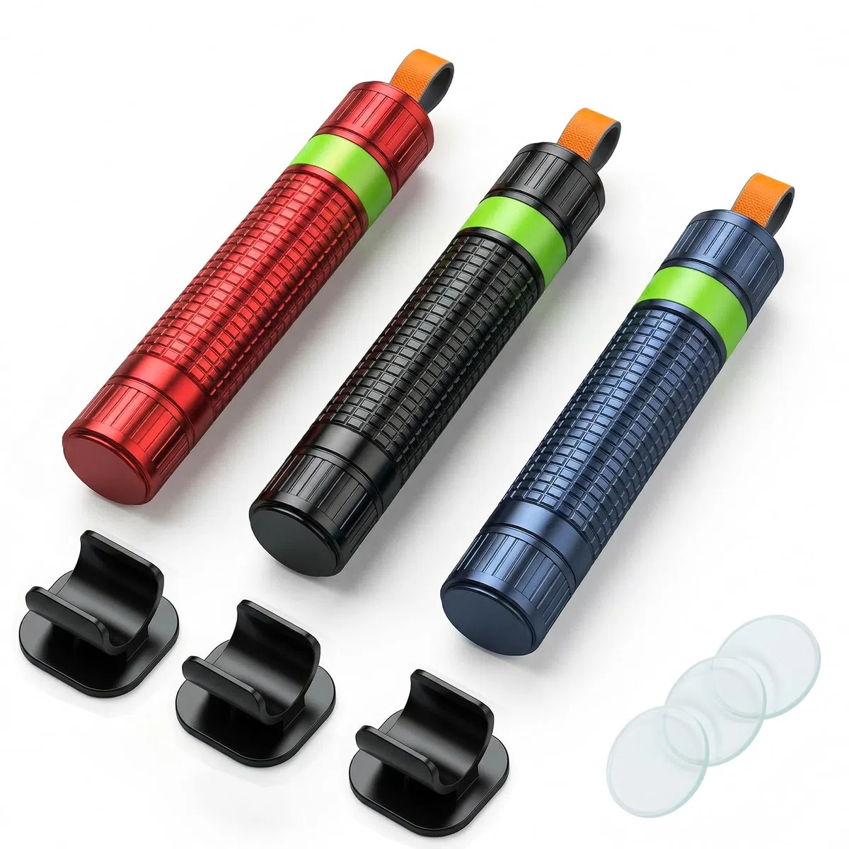 Carehabi Martillo Rompe Cristales Coche 2 en 1, Pack de 3 Martillo de Emergencia con Punta de Tungsteno & Reflector, Herramienta Rompe Cristales y Cinturones de Aluminio