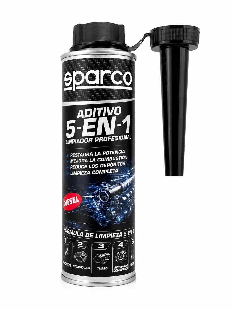 Sparco Aditivo Diesel 5 en 1 Profesional 300ml – Limpiador Completo de Inyectores, Turbo, DPF, Válvula EGR y Admisión – Reduce Consumo y Emisiones – Mejora Rendimiento del Motor
