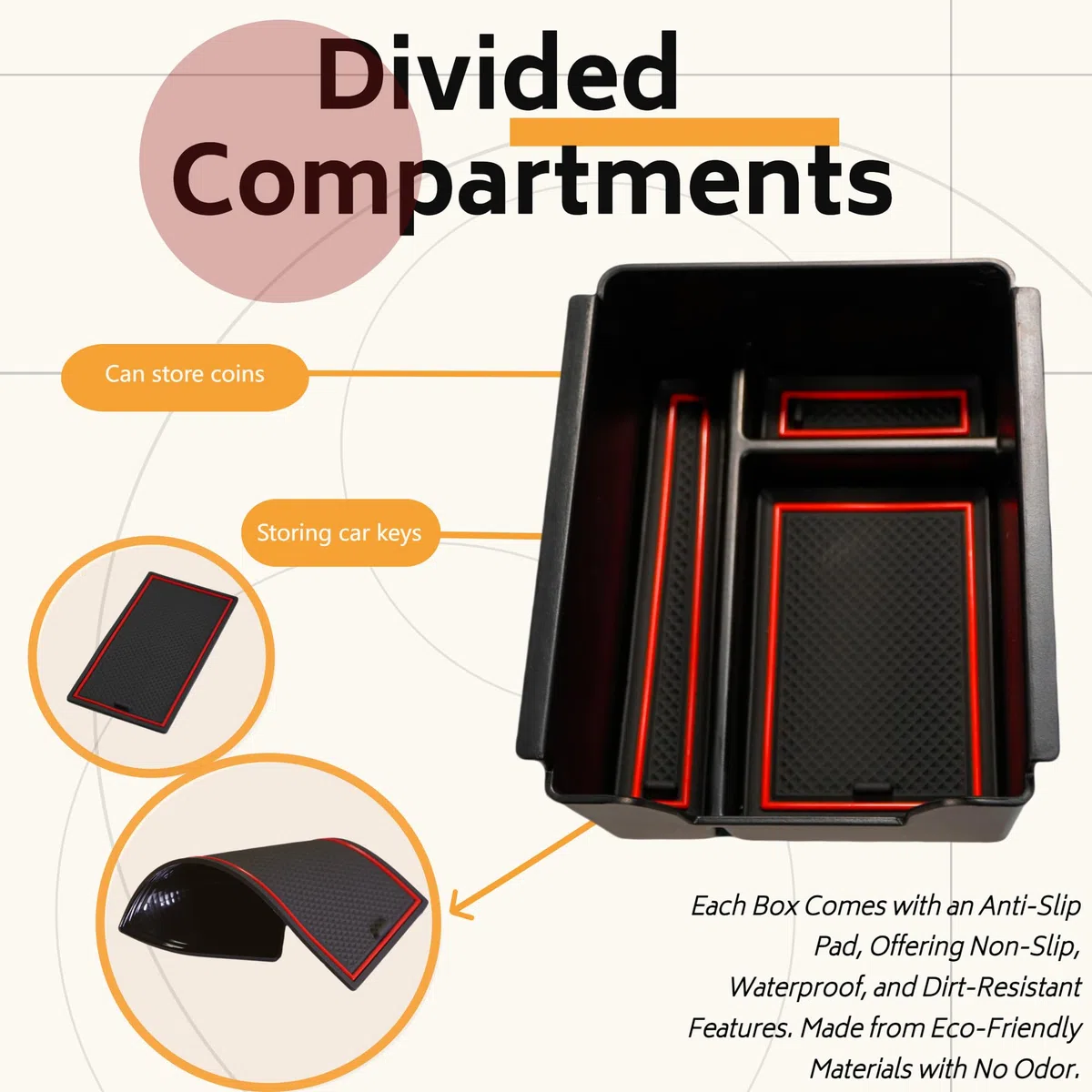 Bandeja para Consola Central Compatible con Dacia Duster 3 2024-2025 2026 Caja de Almacenamiento Reposabrazos con Tapete Antideslizante, Accesorios de Organizador para Coche (Negro)