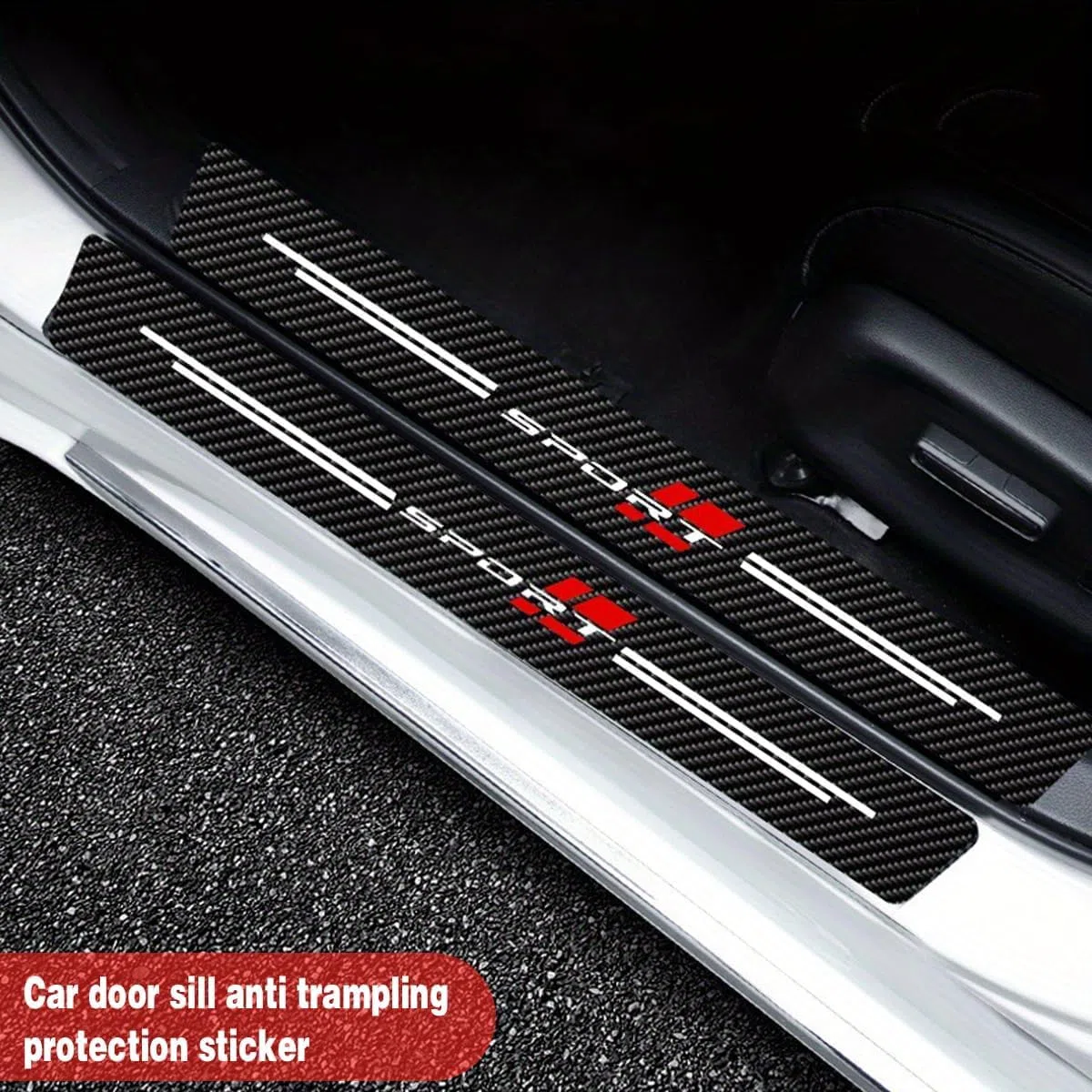 4 Piezas Pegatinas Protective de Umbral de Puerta de Coche para Renault Arkana 2021-2025, Fibra Carbono Estribos de Coche Decoración Pedal Pegatinas