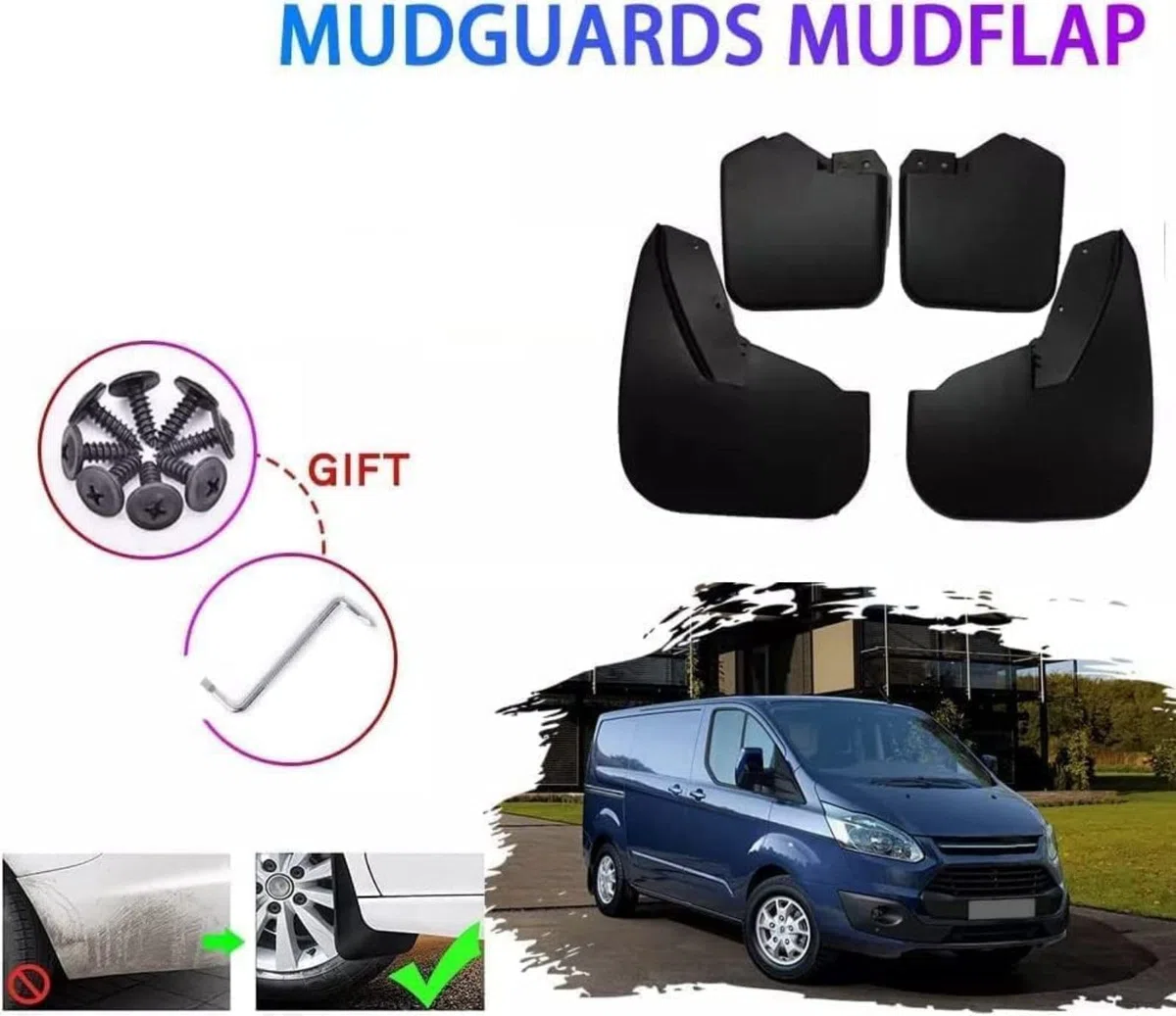 WUURAA 4 Piezas Guardabarros Coche para Ford Transit Tourneo Custom 2012-2018, Guardabarros Protección Salpicaduras Styling Accesorios