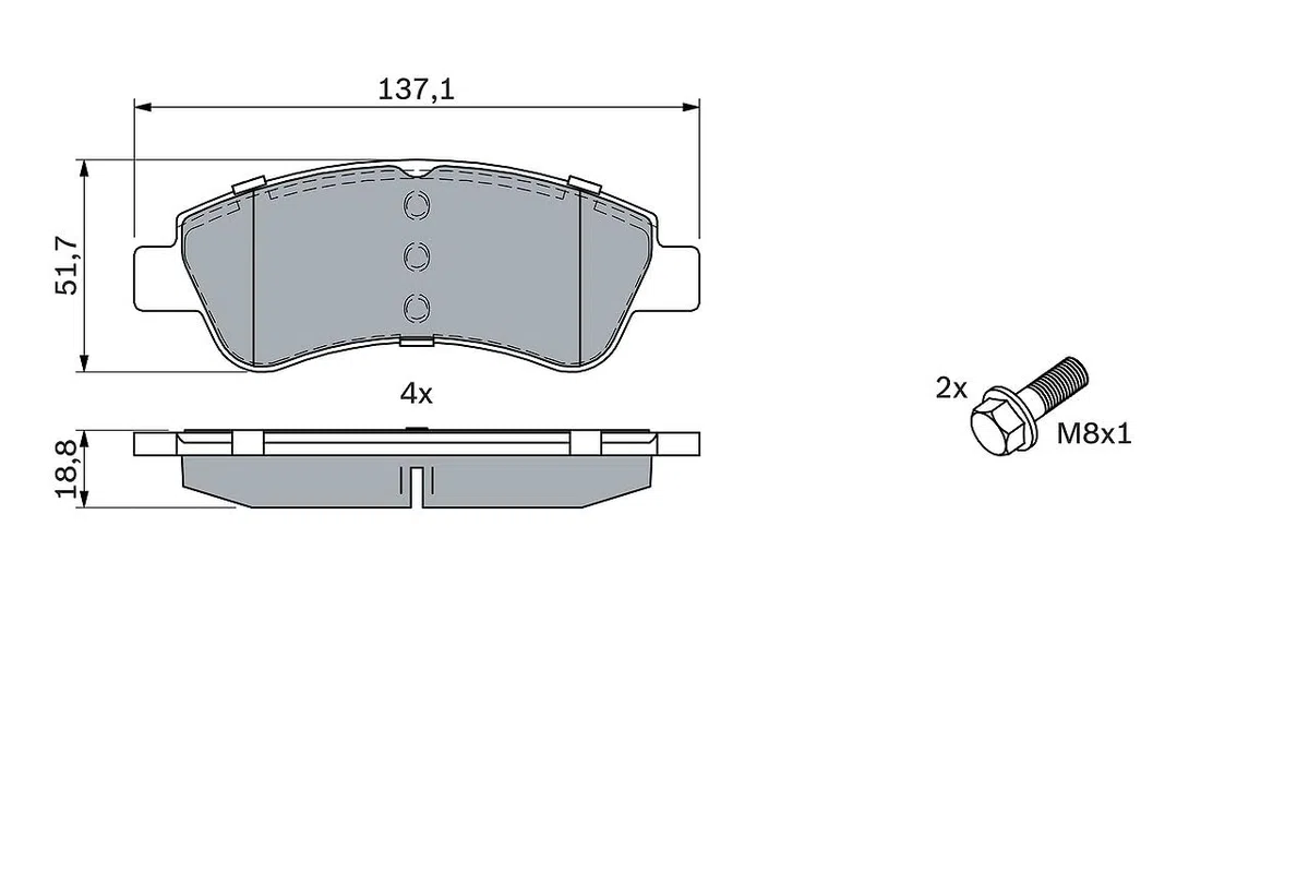 Bosch BP318 - Pastiglie Freni Auto, Delantero - Calidad Bosch - Reducción de Ruido y Polvo - Certificación ECE-R90 - Sin Cobre - 1 Juego de 4 Pastillas - Con Accesorios