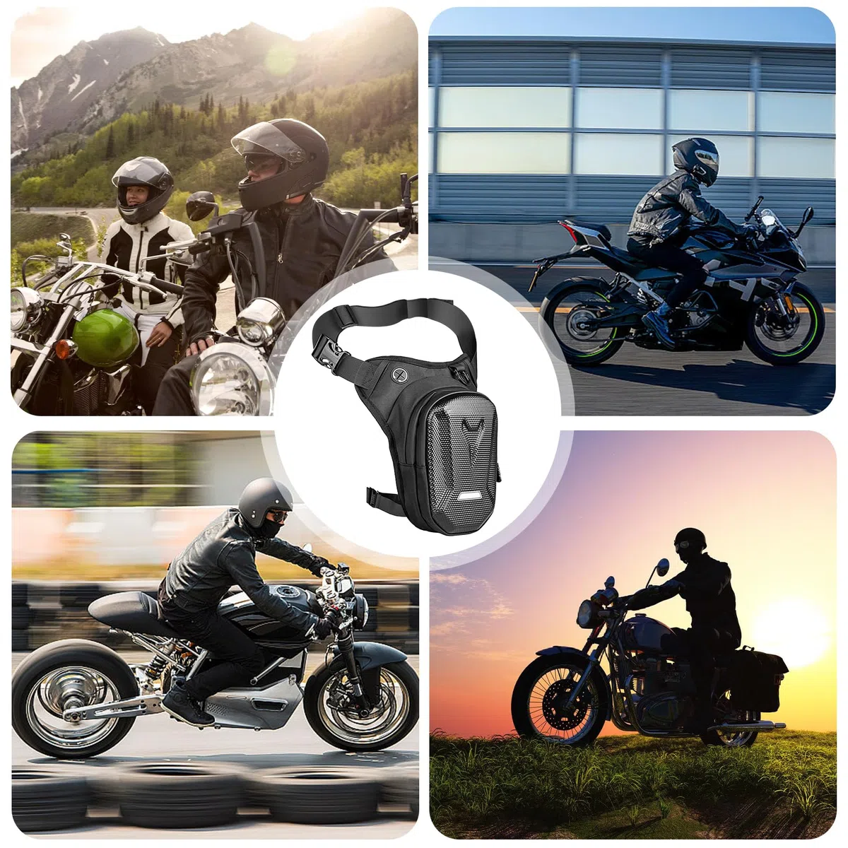 Bolsa de pierna para moto, con carcasa rígida de EVA y diseño impermeable, correa ajustable, 26 x 20 x 13 cm, color negro, Negro , Bolsa de pierna para moto