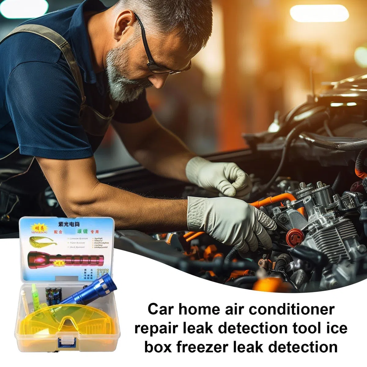 Kit Detector de Fugas para Aire Acondicionado de Coche,Detector de Fugas de Refrigerante con Linterna para AC - Tester de Fugas para Reparación de Congeladores y Electrodomésticos