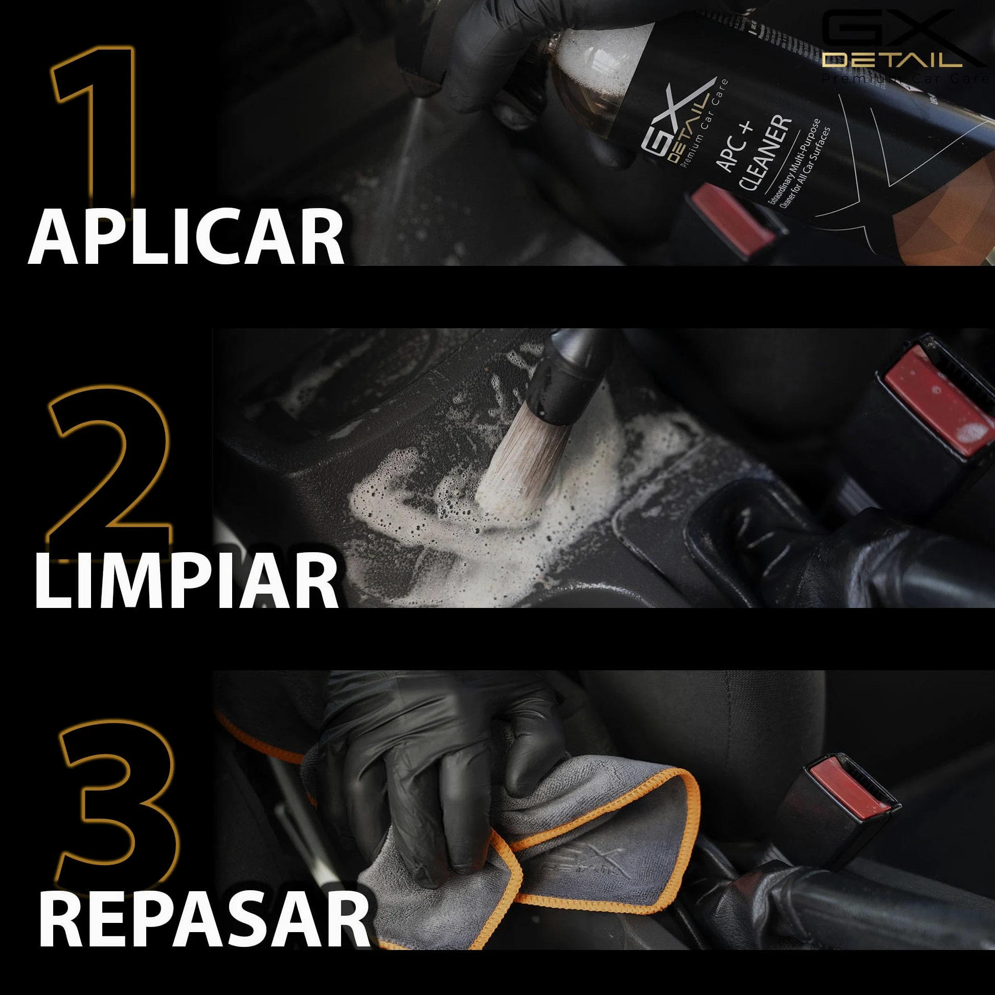 GxDetail APC Limpiador Multiusos para Coche 1 Litro – Limpieza Profunda en Interiores y Exteriores – Elimina Grasa, Suciedad y Manchas – Seguro para Tapicerías, Plásticos y Motores.