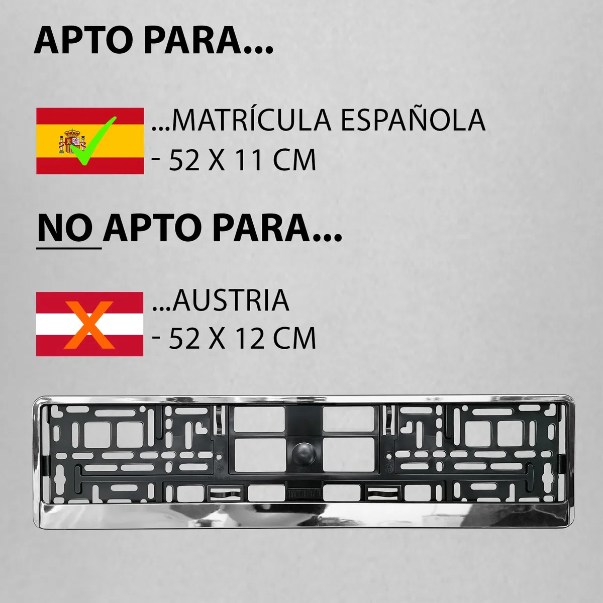 Portamatriculas Coche 520x110 mm - Soporte Matricula Coche [2 uds.] - con 8 Tornillos - Duradero y Resistente - Porta Matricula Coche Homologado - óptica Cromo - Apto para Todos vehículos - 52x11 cm