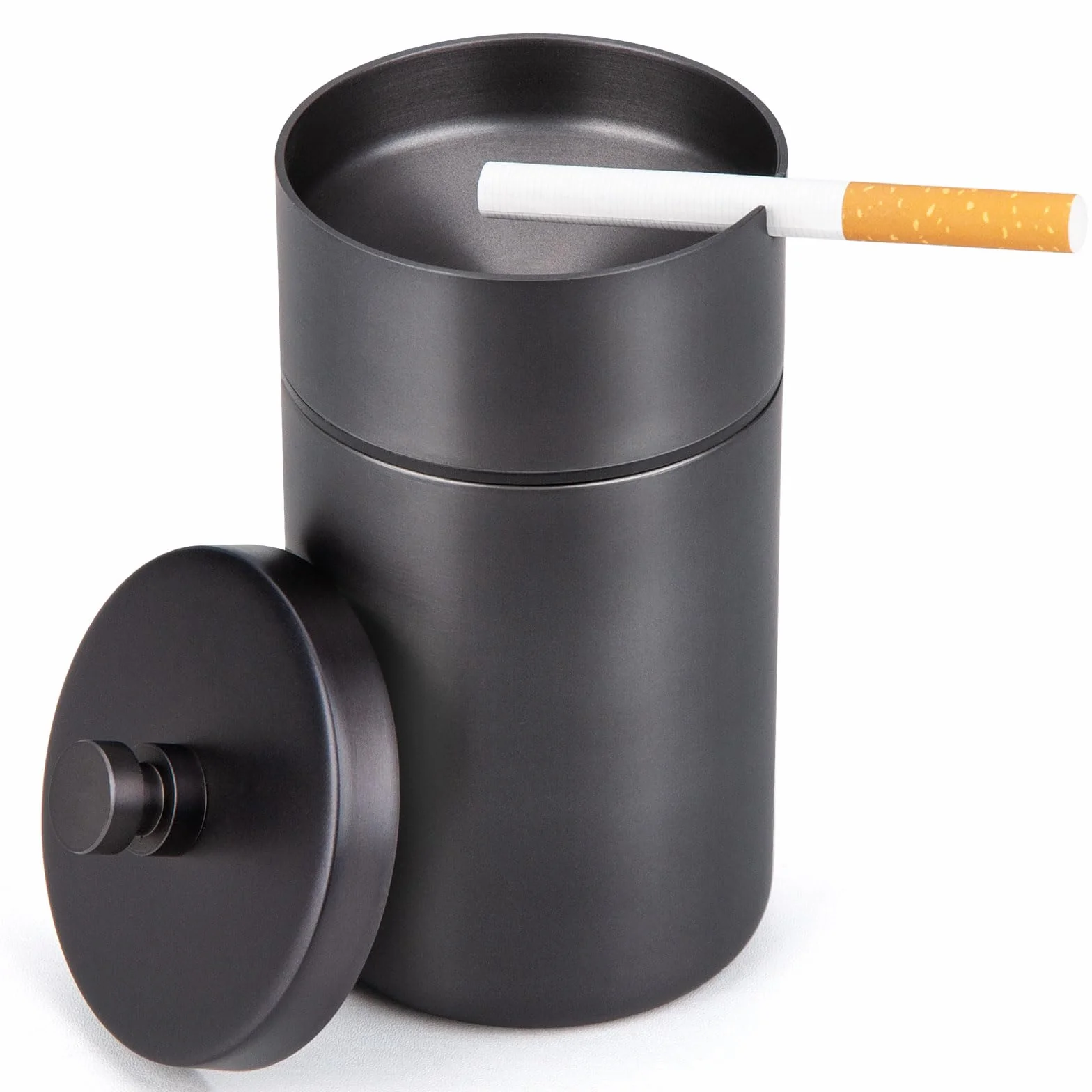 Cenicero Exterior de Acero Inoxidable, Ceniceros Antiolor con Tapa a Prueba de Viento Windproof Ashtray Outdoor para Jardin Oficina Balcón Coche Sala de Estar, Negro