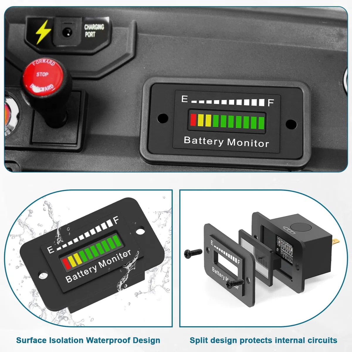 Indicador Medidor Batería LED 12V 24V 36V 48V 60V 72V, Monitor Capacidad Batería IPX65 Resistente al Agua, Dispositivo Visualización Voltaje, para Carrito Golf Cart, Club Car, Travel Trailer,Forklift