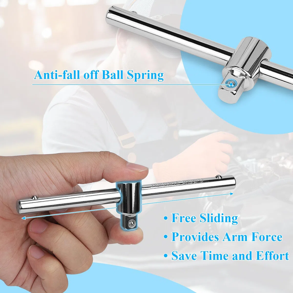 efuturetime Llave Bujias 14/16mm Llave de Bujía Magnética 3/8", 12 Puntos Llave Bujía con Deslizable Mango en T, Combinaciones Flexibles