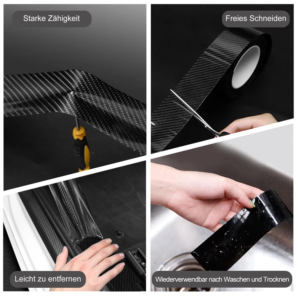Tiras de Fibra de Carbono Película Protectora,Cinta Umbral Fibra Vinilo Carbono Negro, Tira de Protección del Umbral de Puerta Coche，Umbral De Puerta De Coche Pegatina Antirrayas (5cmx10m)