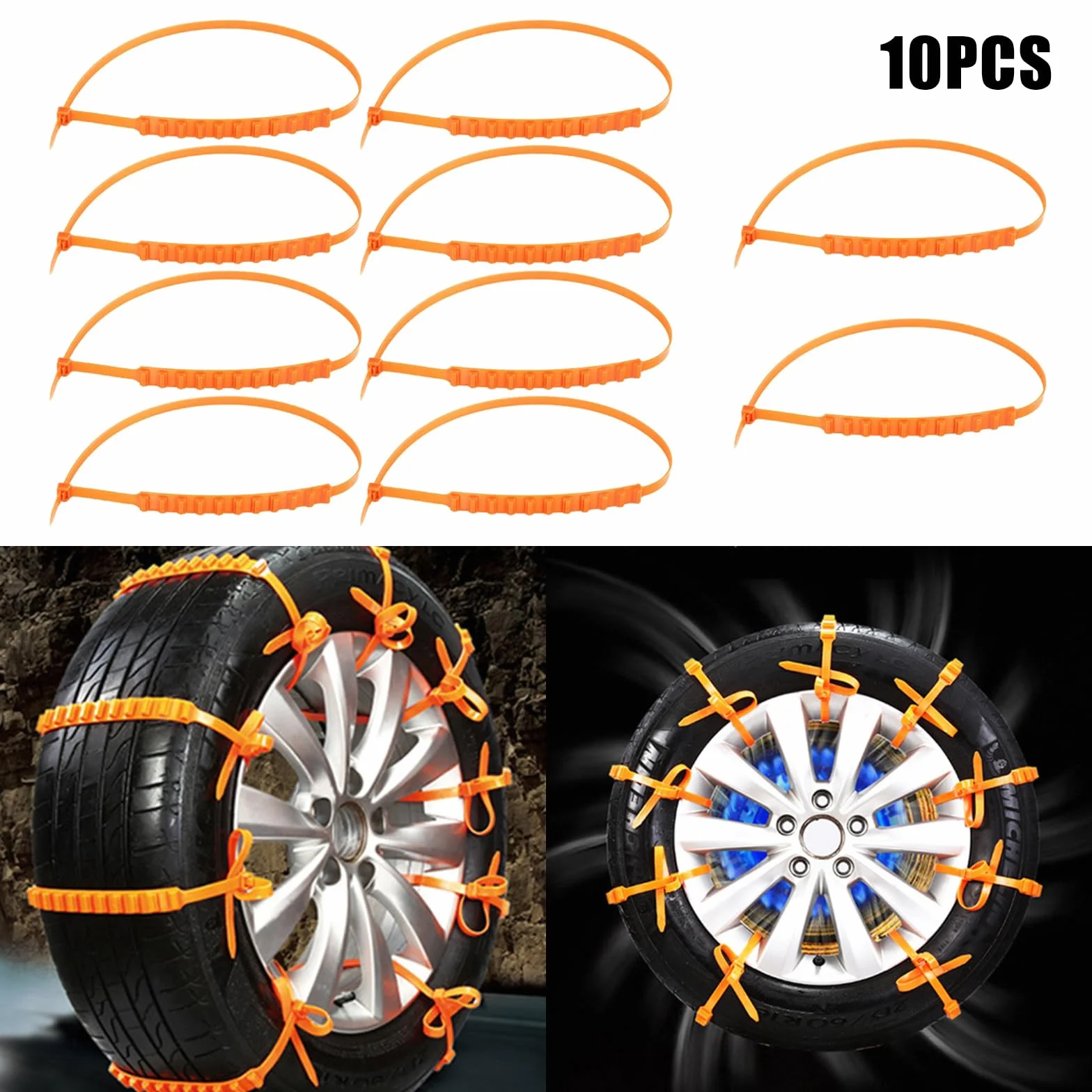 Cadenas de Nieve Antideslizantes para Coche - Tracción Universal para Neumáticos de SUV, Furgoneta y Otros Vehículos (10 Unidades)