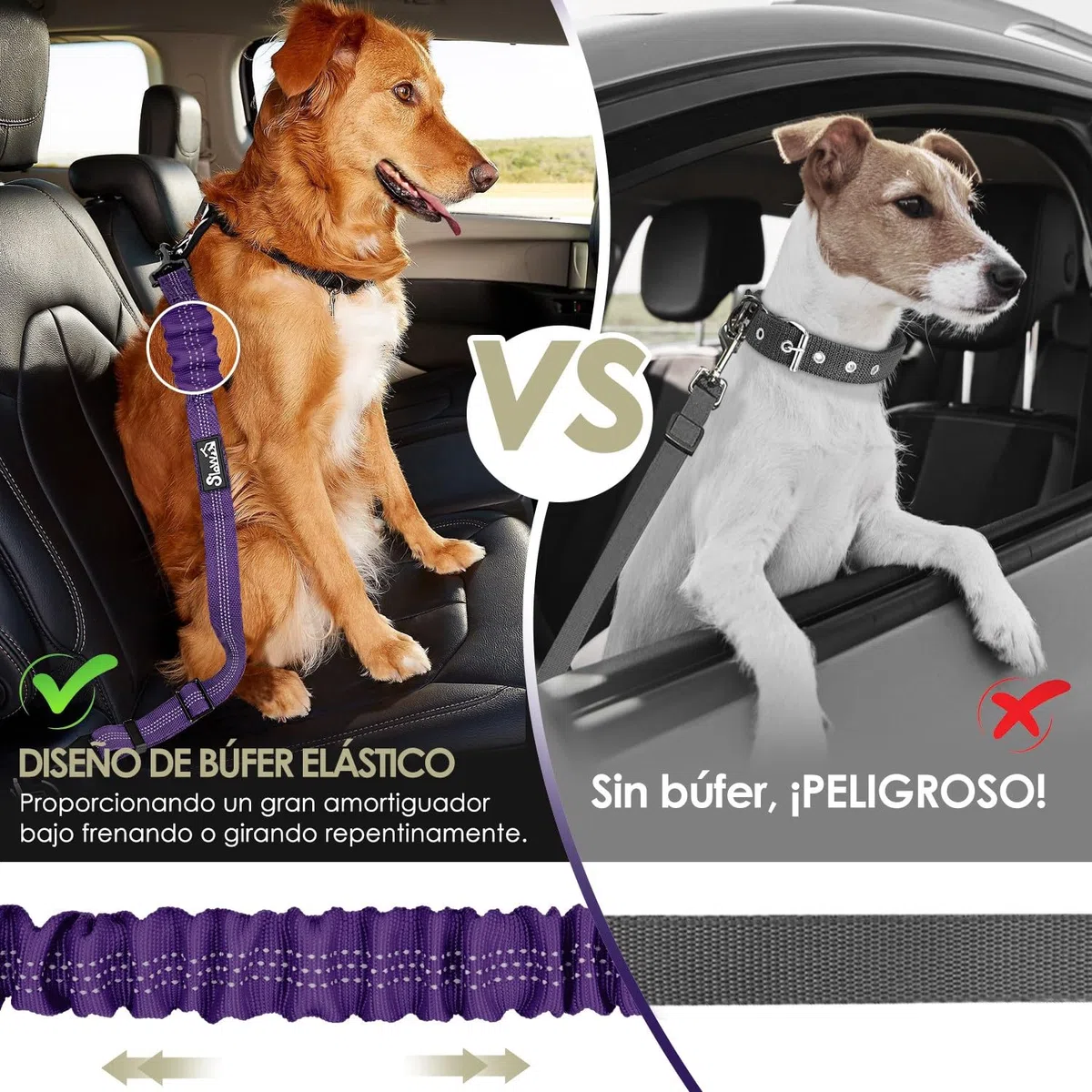 SlowTon 2 Cinturón de Seguridad de Coche para Perros, Ajustable, 2 Paquetes de Correas de Seguridad para Perros Pequeños, Medianos y Grandes, Cinturón de Seguridad Elástico