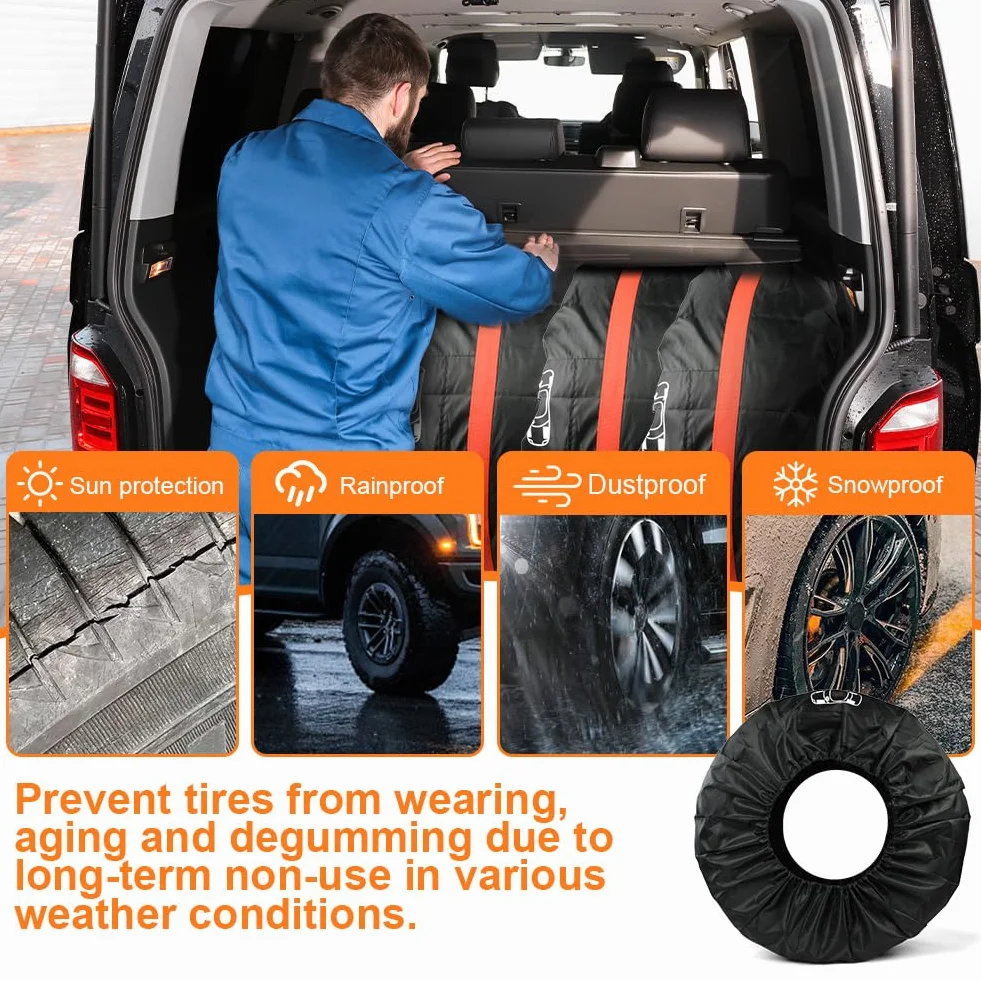 4 bolsas para neumáticos, funda de repuesto para llantas de coche de 13 a 18 pulgadas,Tyre Covers Con asa para protección de Ruedas,transporte y almacenamiento limpios,negro S(diámetro de 66 cm)