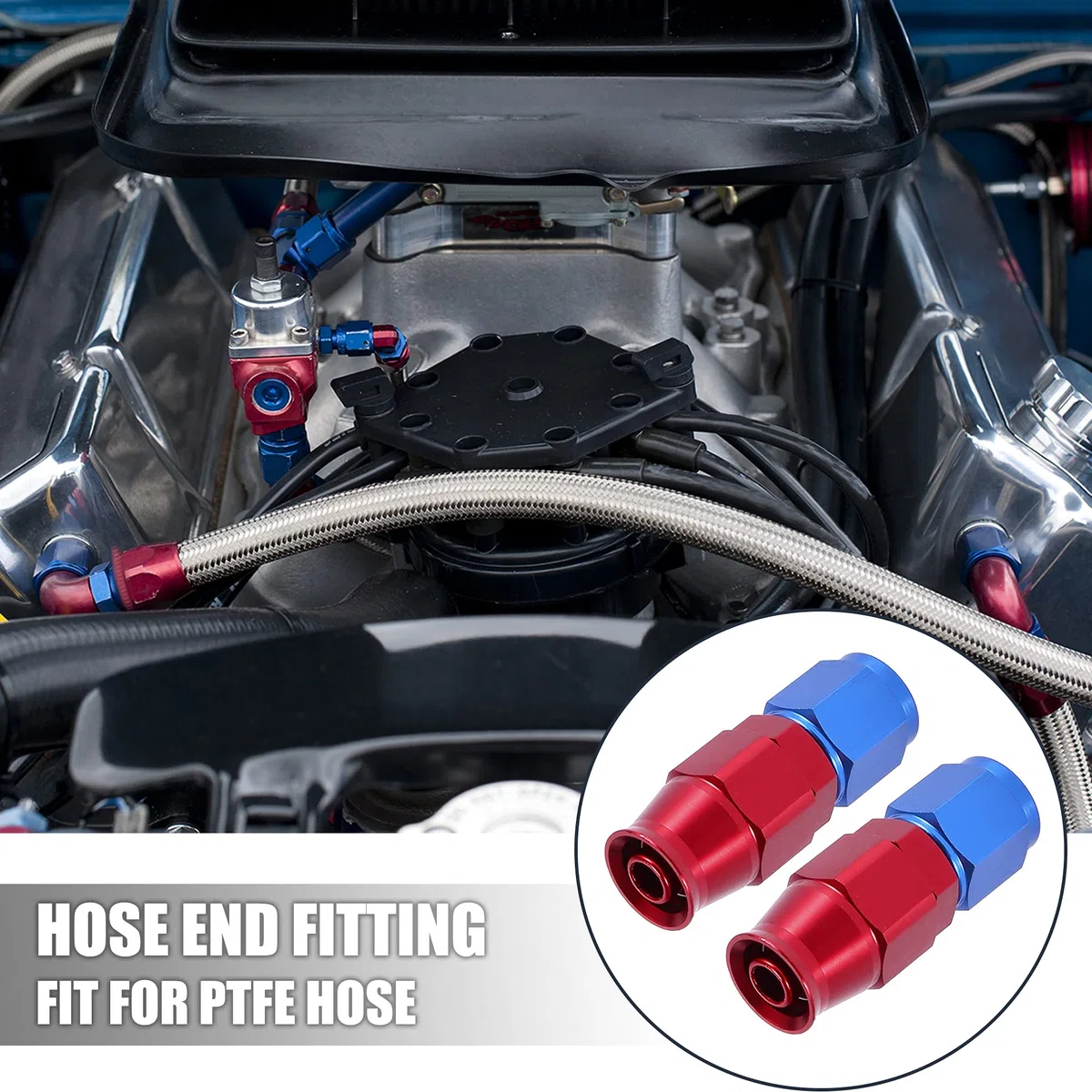 X AUTOHAUX 2 piezas AN6 de 0 grados, conector giratorio para manguera de coche, para línea PTFE, rojo y azul