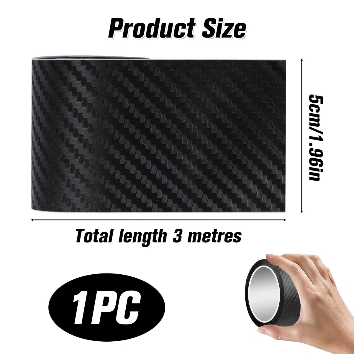 Tiras de Fibra de Carbono para Coche(5CM*3M) - Película Protectora Antiarañazos - Detalle de Fibra de Carbono Seca - Cinta de Vinilo para Borde de Puerta - Etiqueta