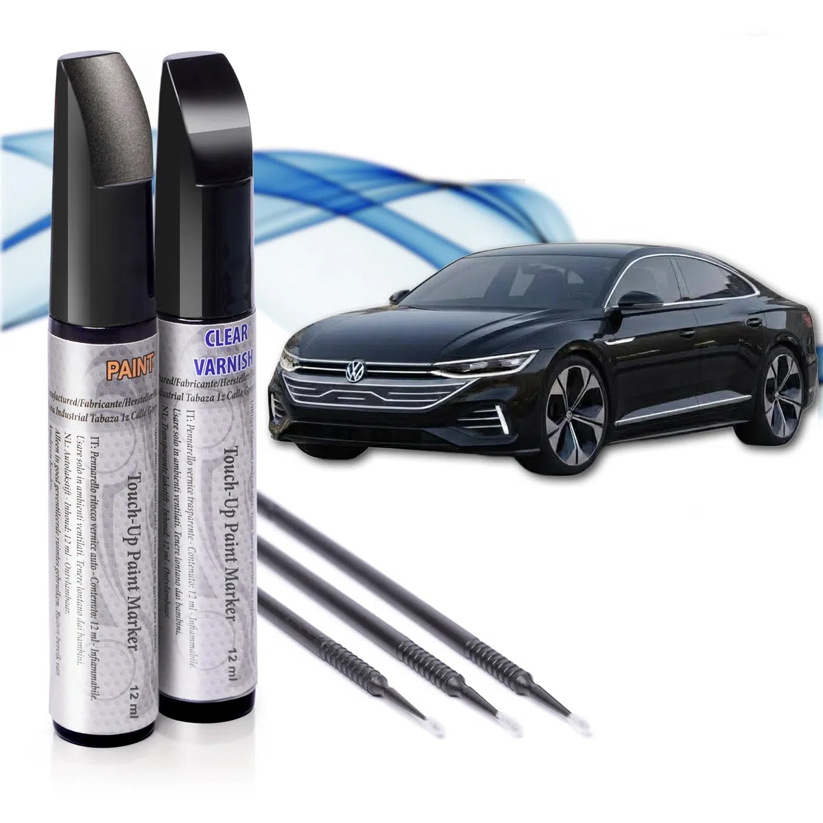 Reparador de Arañazos para Coche, Lápiz de Retoque para Automóvil, Bolígrafo Repara Arañazos, Rotulador de Reparación, 2 Piezas de Pintura de Retoque Volkswagen (LY9T Negro Mitos) con Base + Laca.