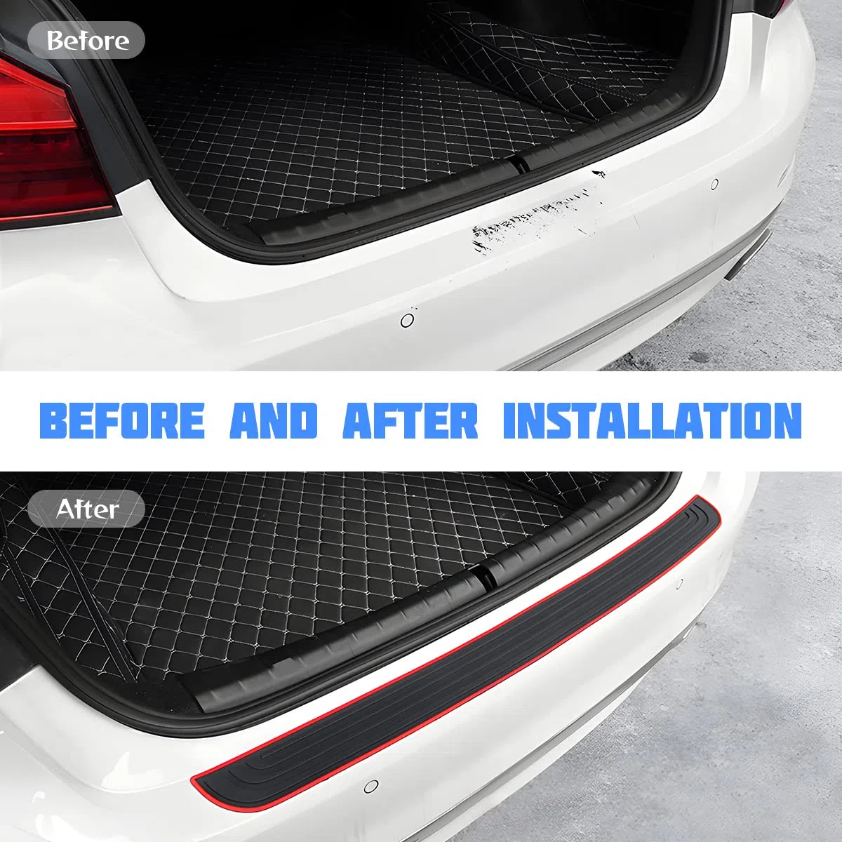 Protector Parachoques Trasero, 104cm X 9cm Protector de Goma para el Maletero, Resistente a los ArañAzos Y Antideslizante, se Adapta a la MayoríA de los Accesorios Exteriores del Coche (Negro/Rojo)