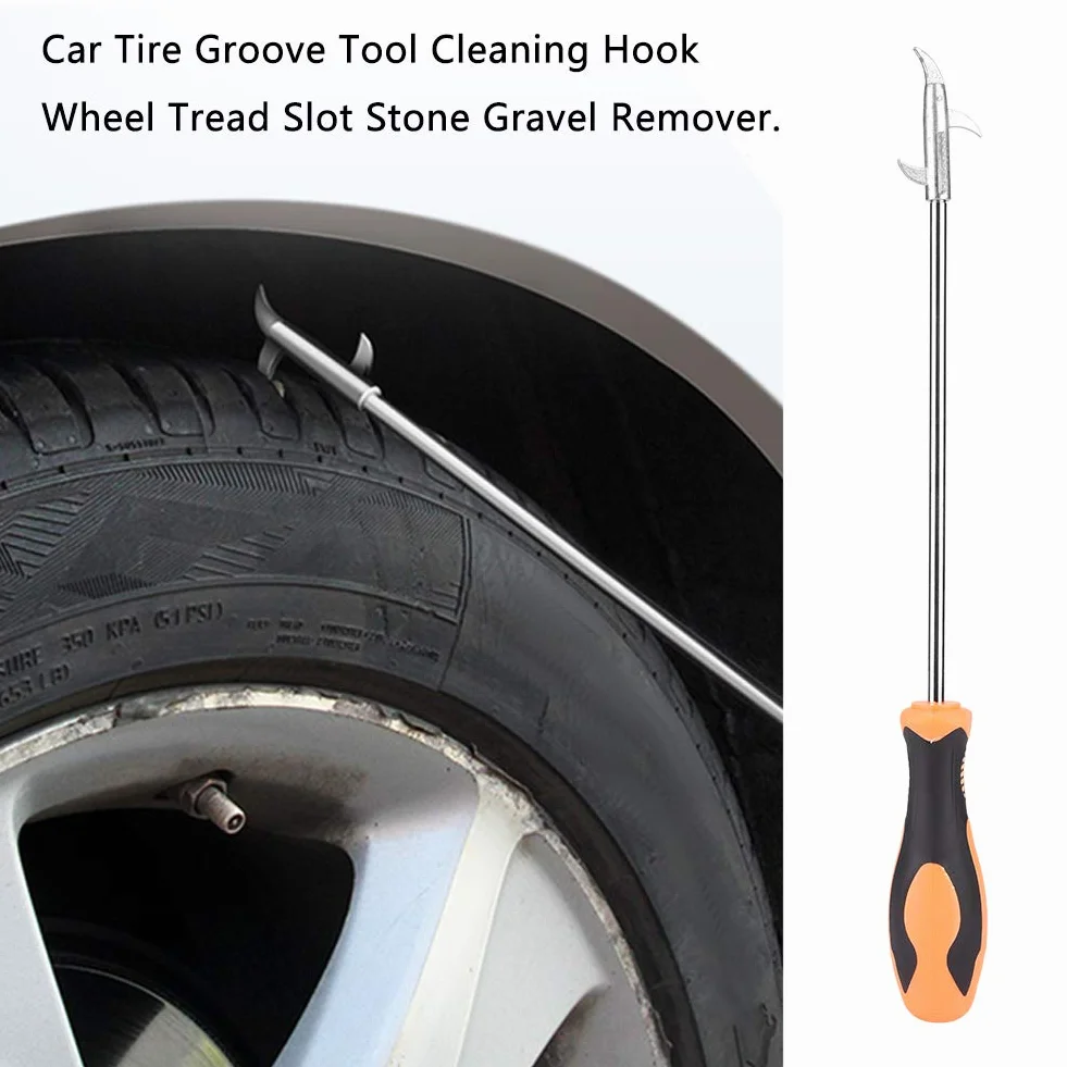 Herramienta de limpieza de neumáticos de coche sólida y duradera, gancho de piedra para neumáticos, piedras de limpieza con mango de goma resistente a la oxidación, gafas de limpieza para
