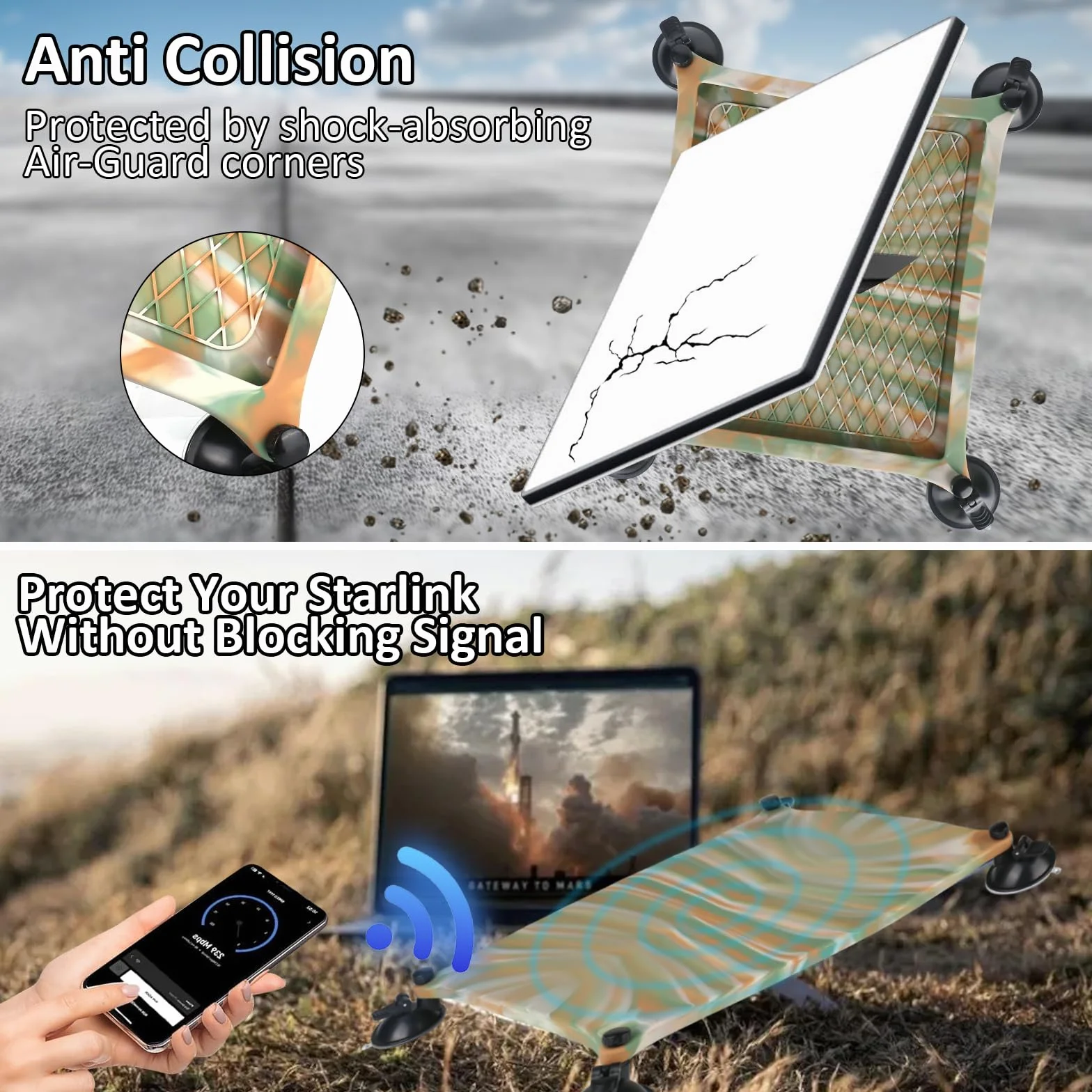 Starlink Mini Sonnendach Saugnapf Halterung Starlink Mini Schutzhülle Starlink Mini Silikon Cover Autohalterung mit zwei verstellbaren Riemen zum Tragen auf Wander- und Campingausflügen