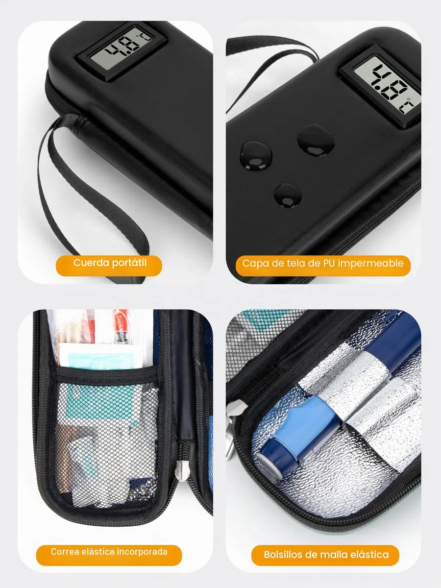 SUNMON Estuche Insulina Frio con Pantalla de Temperatura, Refrigerador Insulina Portatil, Nevera Insulina Viaje de Aprobado por la TSA, Nevera Medicamentos Portatil con 2 Bolsas de Hielo