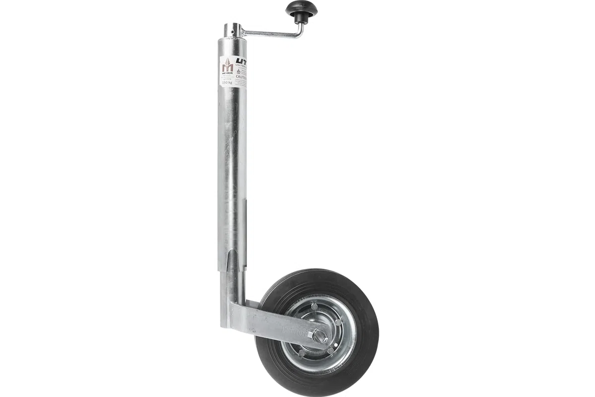 UNITRAILER Rueda Jockey para Remolque 150 kg 48 mm 505-730 mm, Rueda de Apoyo con Rueda Maciza 200x50, manivela con cojinete de Empuje, para Caravana, Remolque y Plataforma
