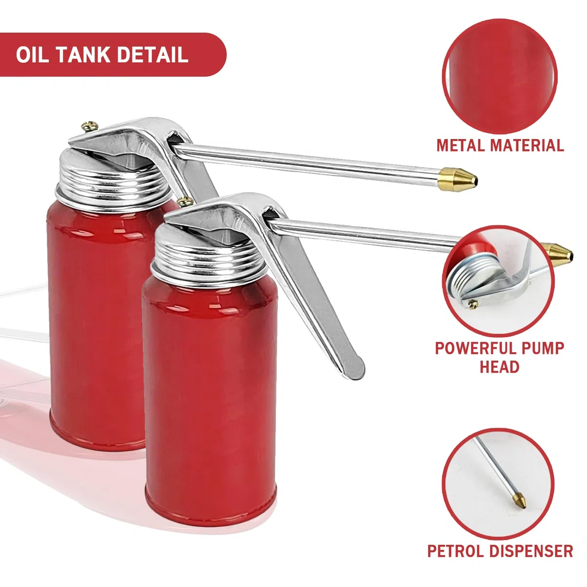 Juego de 2 aceiteras de taller y engrasador manual rojo mecánico 200 ml adecuado para coches, motocicletas, camiones, motores