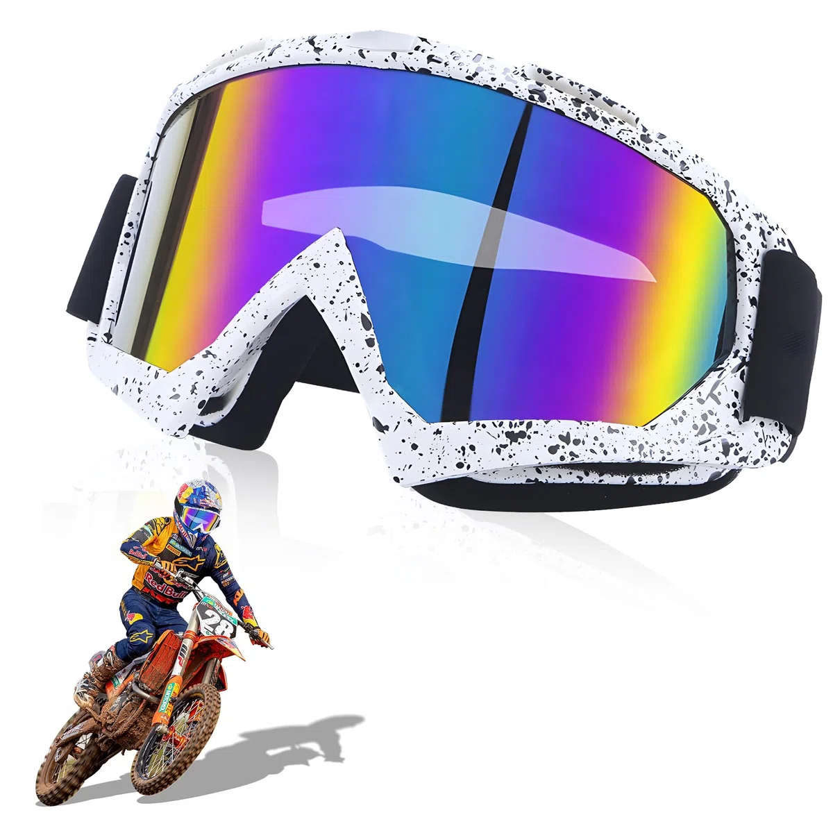 Gafas de Motocross, Gafas Snowboard Espejo, Gafas de motocicleta, ATV Off Road Racing Mx Gafas de equitación a prueba de viento Anti niebla UV Gafas de esquí
