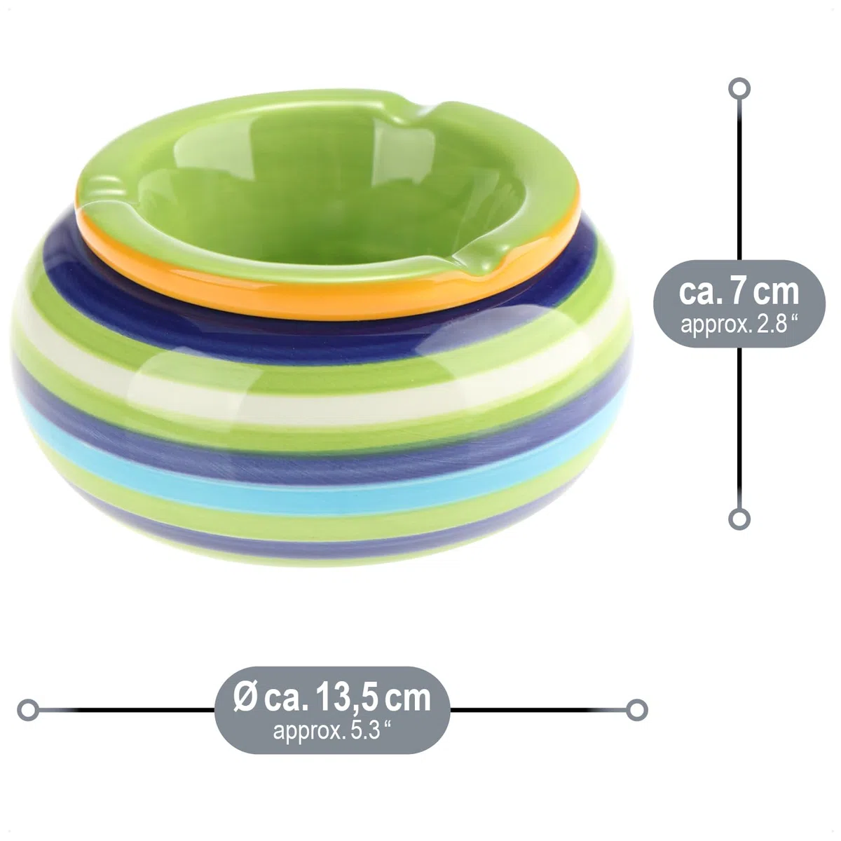 COM-FOUR® cenicero de viento 2x de dolomita - cenicero de tormenta resistente a la intemperie de cerámica - cenicero de mesa pequeño con tapa - diseño con rayas de colores (002 piezas - Mix1)