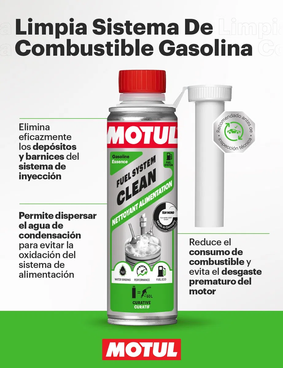 MOTUL - Limpiador para Motor de Gasolina - Aditivo Reparador para Motores de Gasolina de Inyección o Carburador - Óptimo Rendimiento - Idóneo Antes de ITV - Fuel System Clean - 300 ml