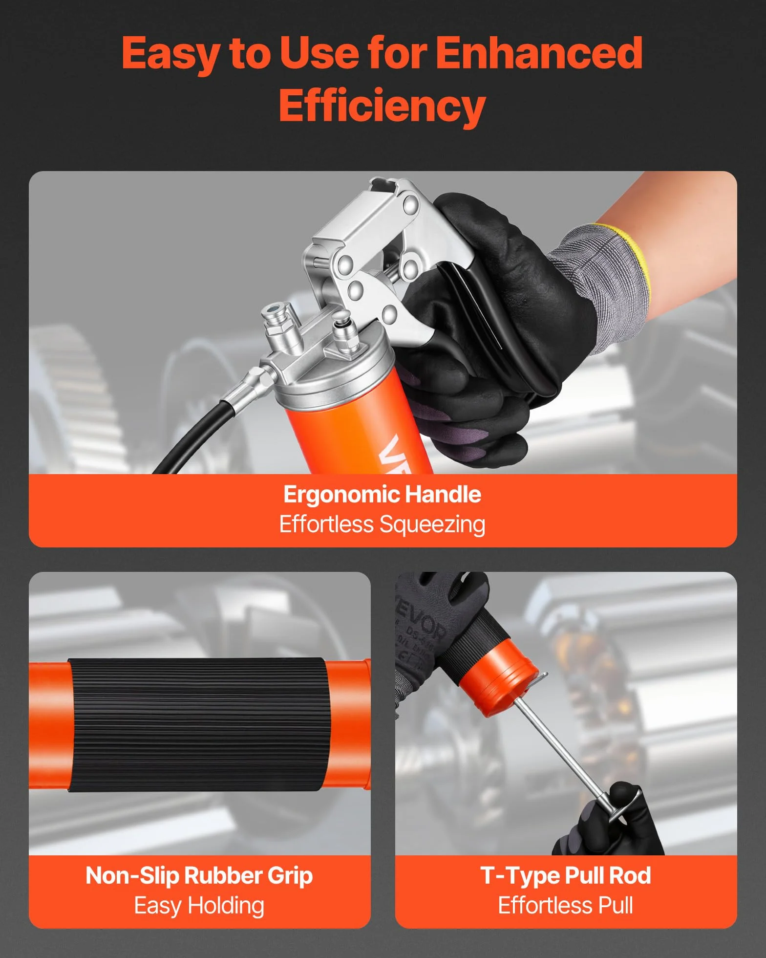 VEVOR Pistola de Engrase 8000 PSI, con Empuñadura de Pistola y Capacidad de 0,4 L, Incluye Manguera Flexible de 46 cm, 1 Tubo de Extensión Rígido y 1 Boquilla Afilada para Automoción y Náutica