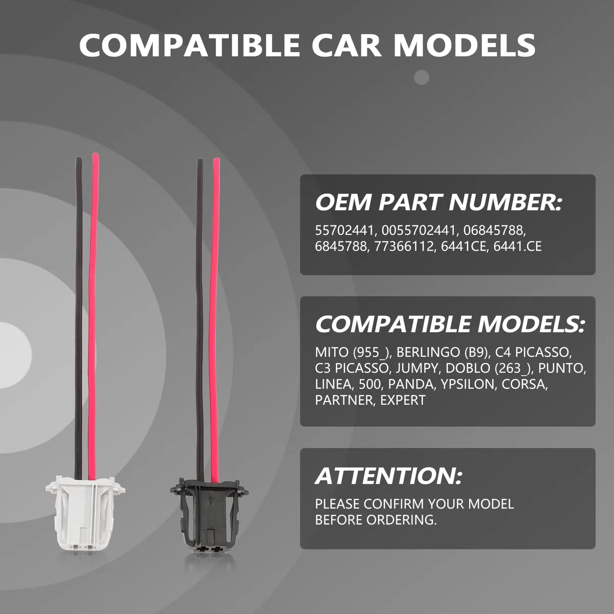 2x Conectores de enchufe para Mito Berlingo C4 Picasso Jumpy Doblo Grande Punto Linea 500 Panda 2 Corsa D Partner 2 Expert 6441.CE (Durchmesser 2,5mm, Außenhaut 3,8mm)